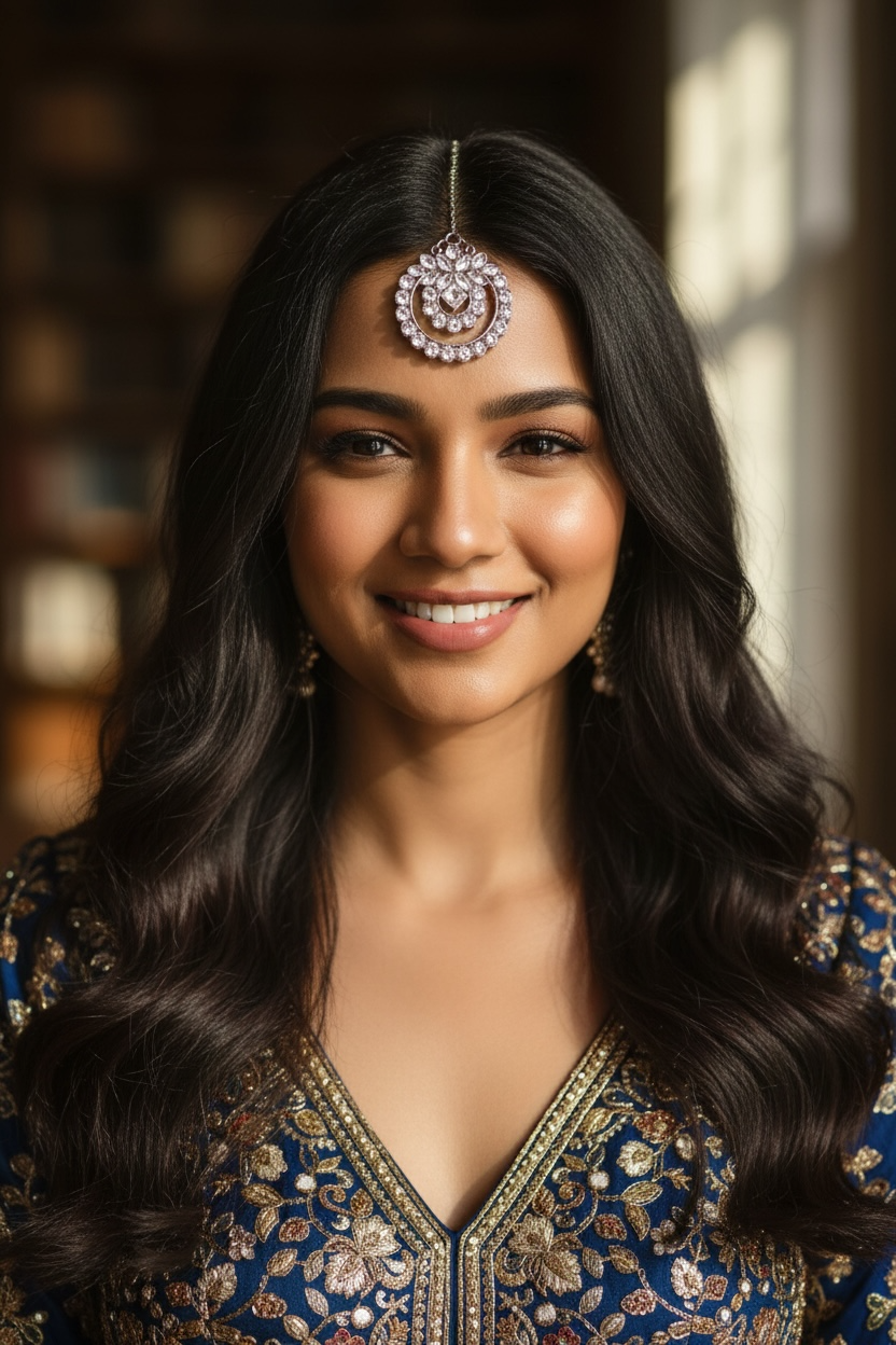 White Clear Stone Oxidised Silver Mangtika