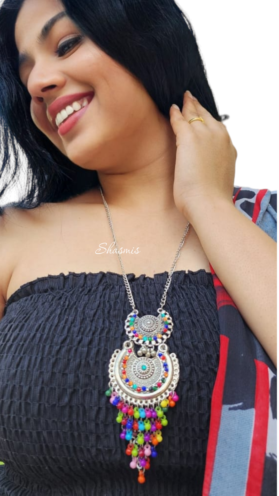 Multi color Long Gun Metal Necklace