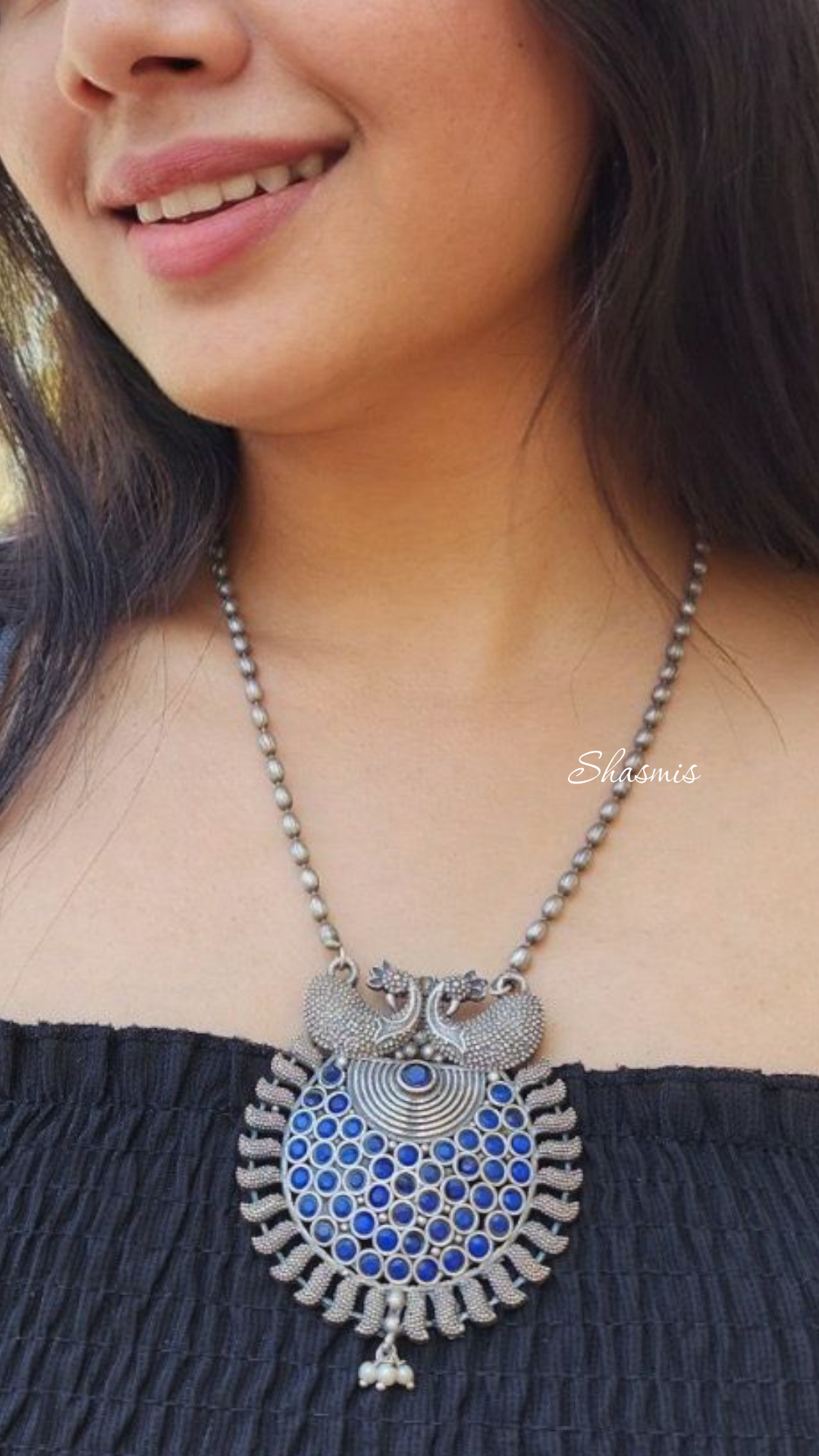 Blue Color Stone Oxidised Necklace