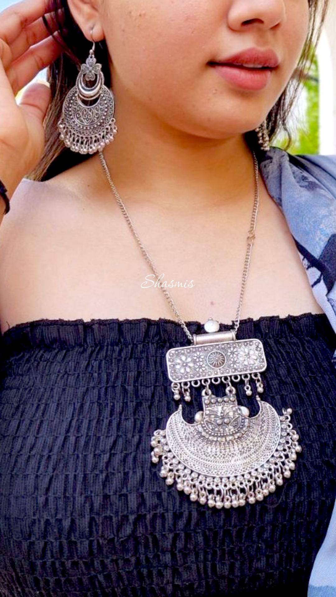 Long Pendant Silver Oxidised Necklace