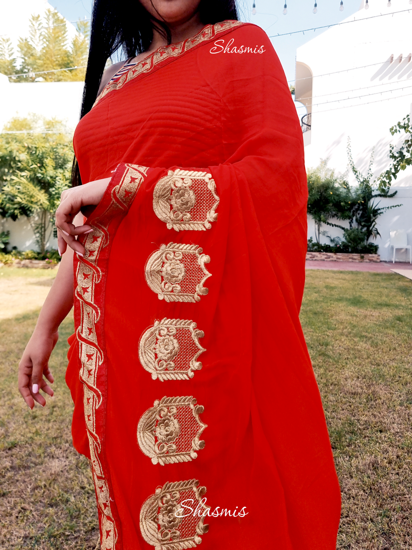 Dark Red Color Saree with Matte Golden Thread Work On Border