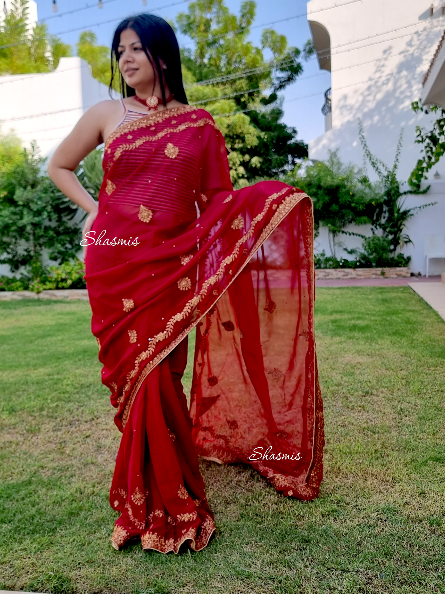 Dark Red Color Saree with Golden Thread Work On Border