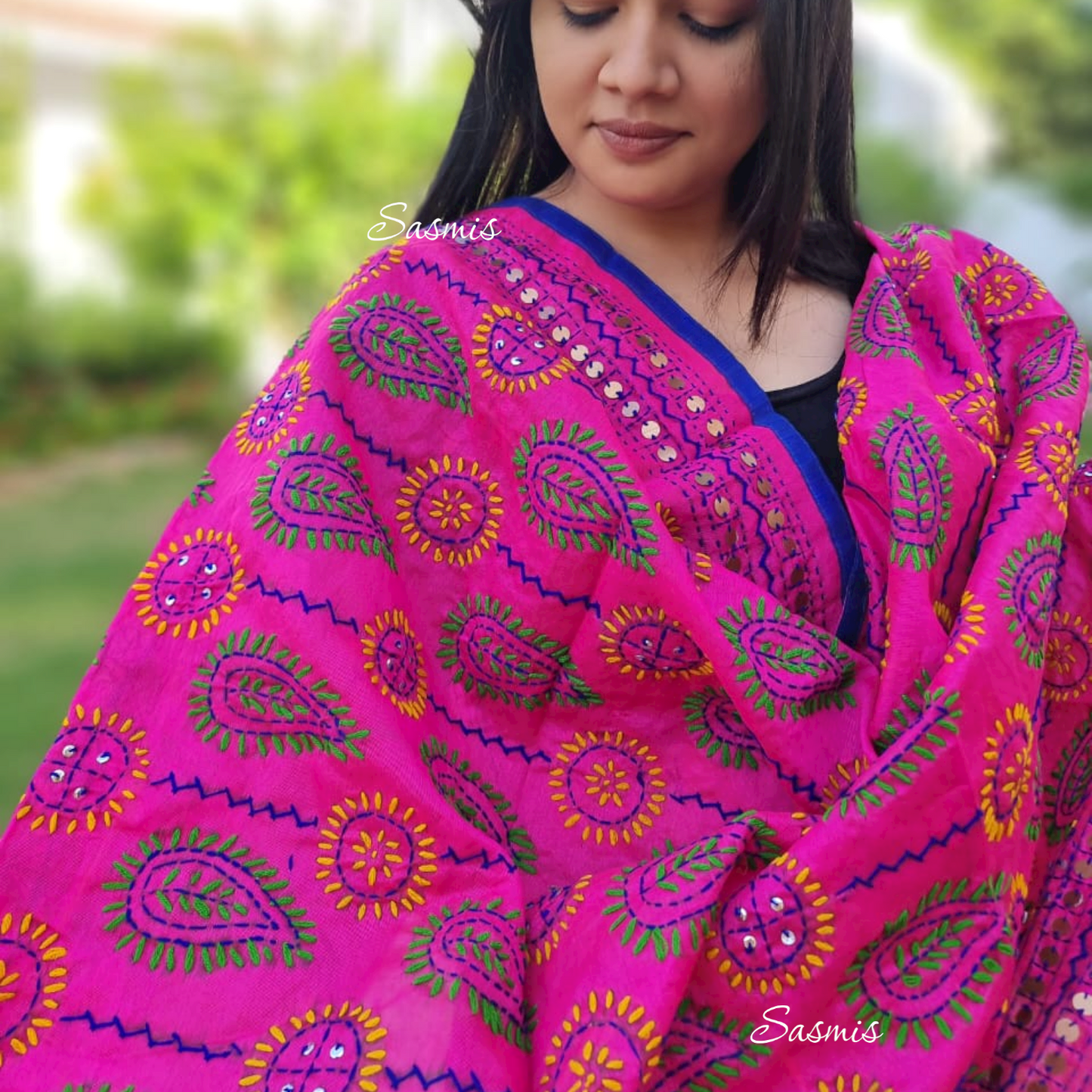 Pink Color Phulkari Embroidery Duppatta
