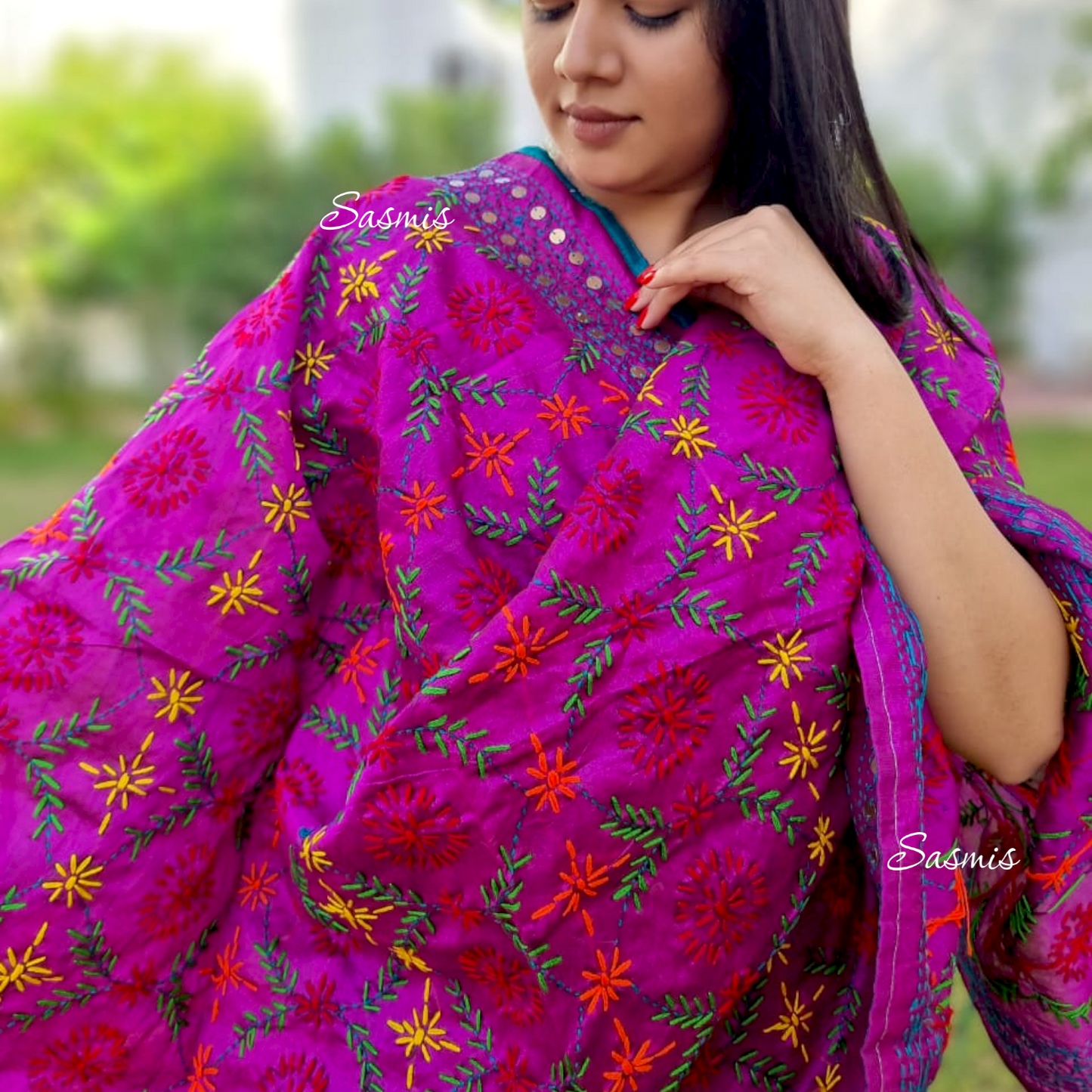 Purple Color Design Phulkari Embroidery Dupatta