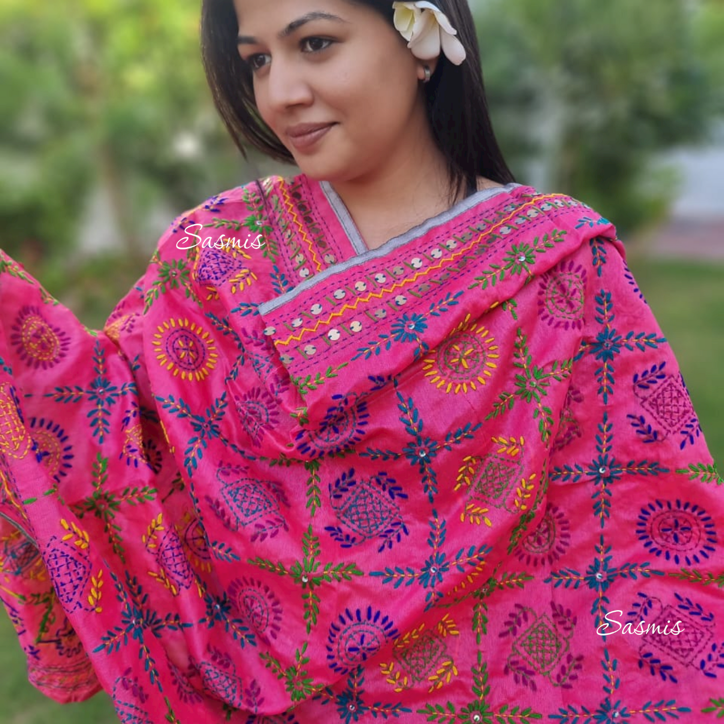 Pink Color Design Phulkari Embroidery Dupatta