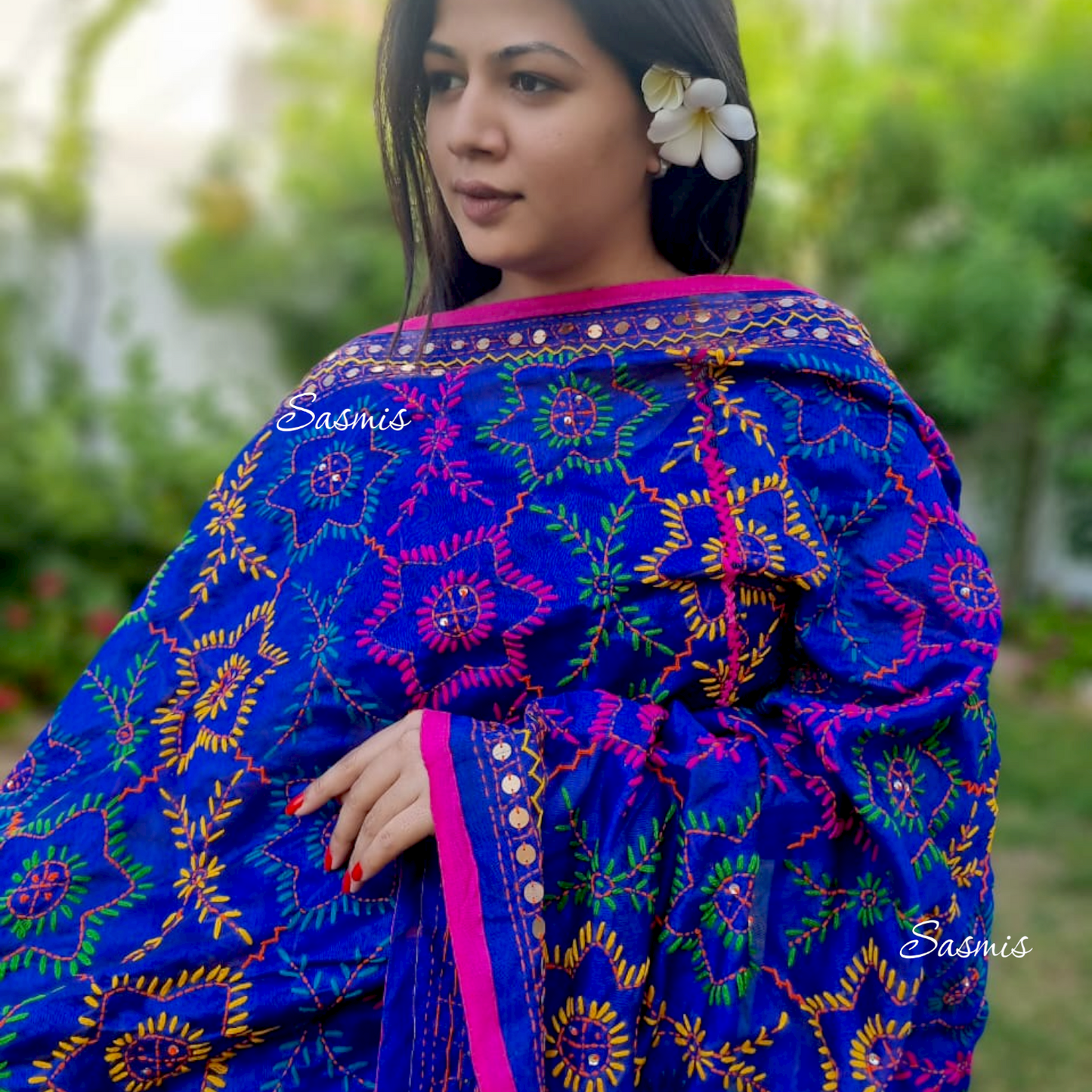 Royal Blue Color Phulkari Embroidery Dupatta