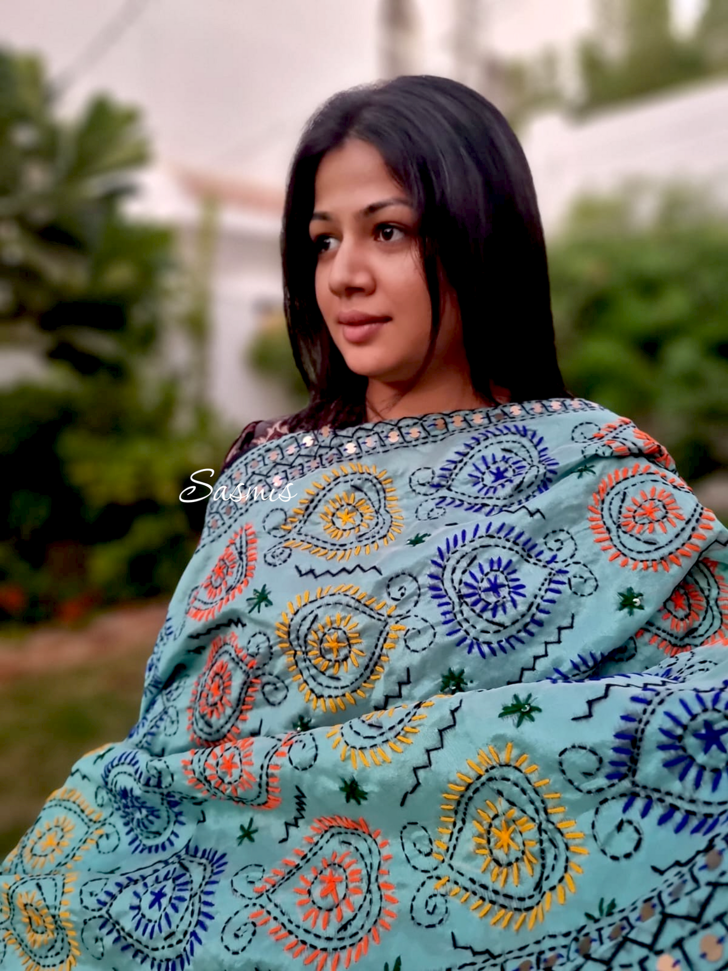 Sky Blue Color Design Phulkari Embroidery Dupatta