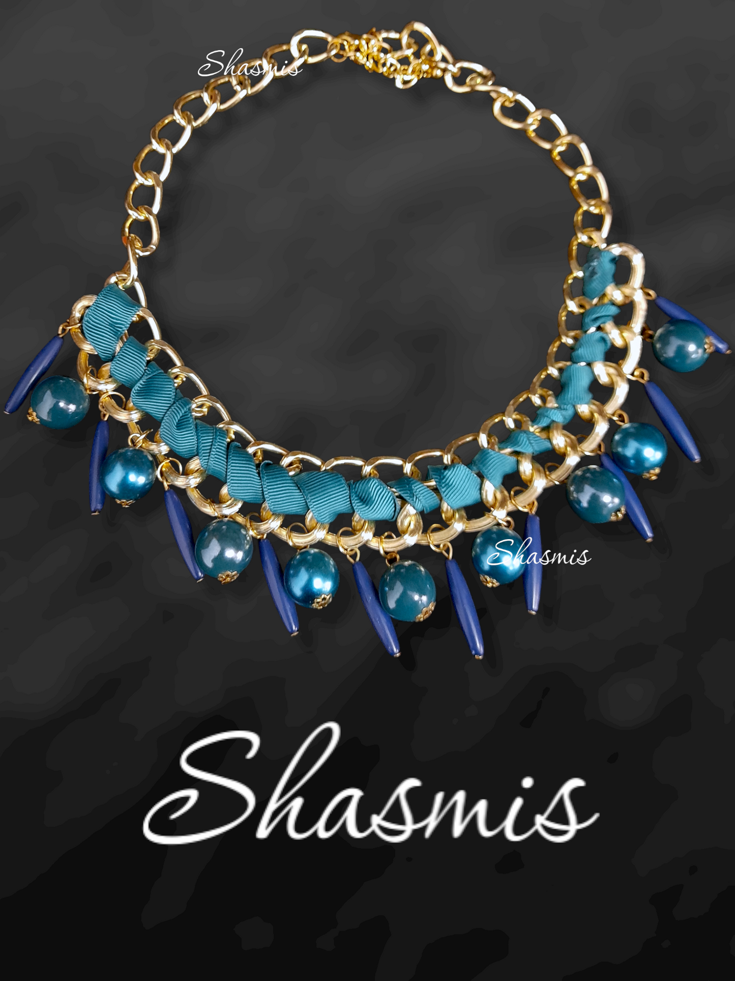 Golden Plated Blue Color Ribbon Necklace