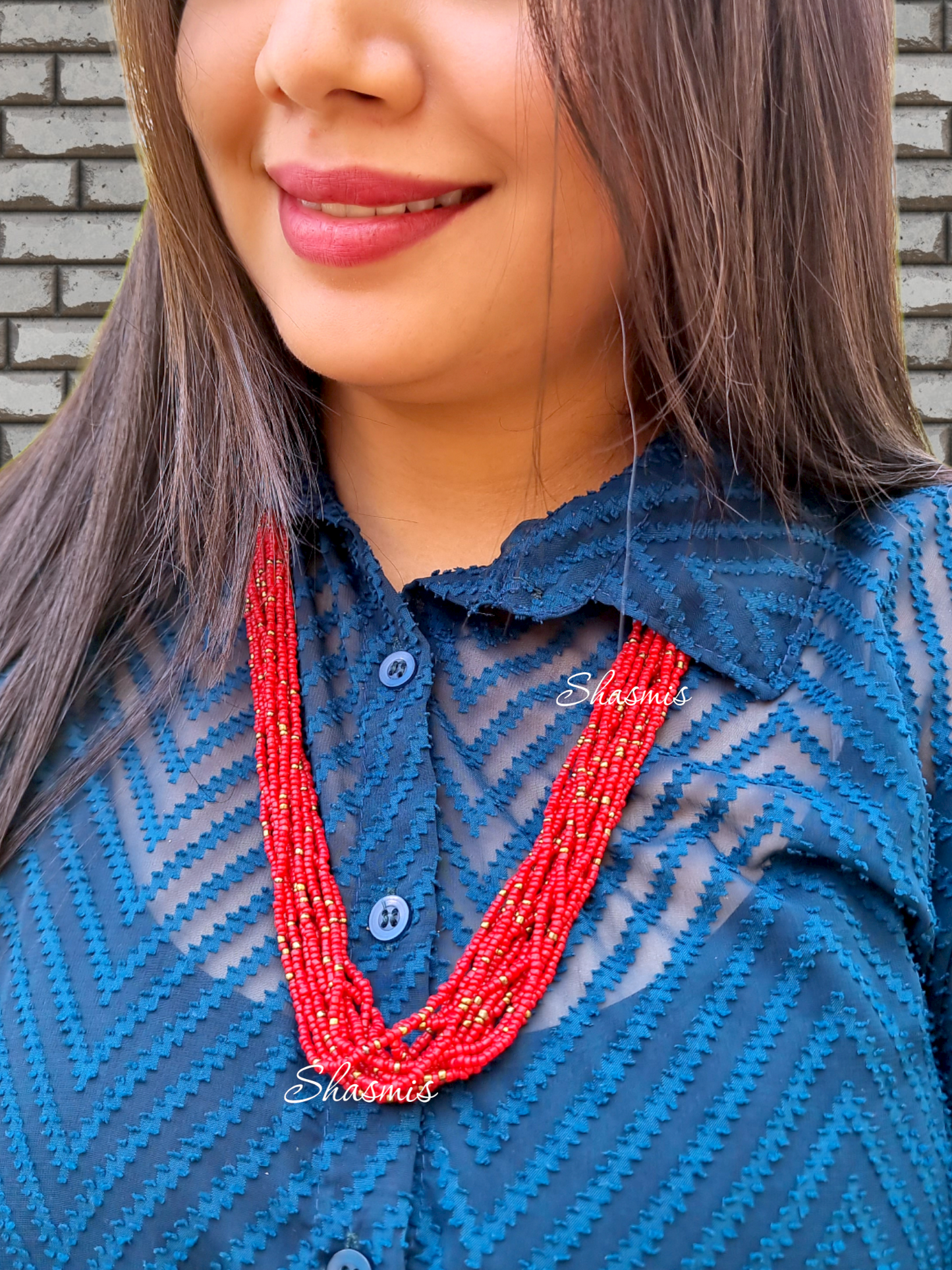 Red Color Simple Beads Necklace