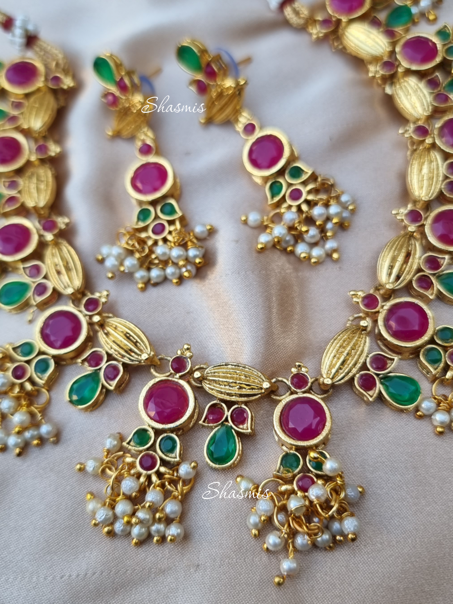 Gold Plated Pearl on Drop Choker With Earrings