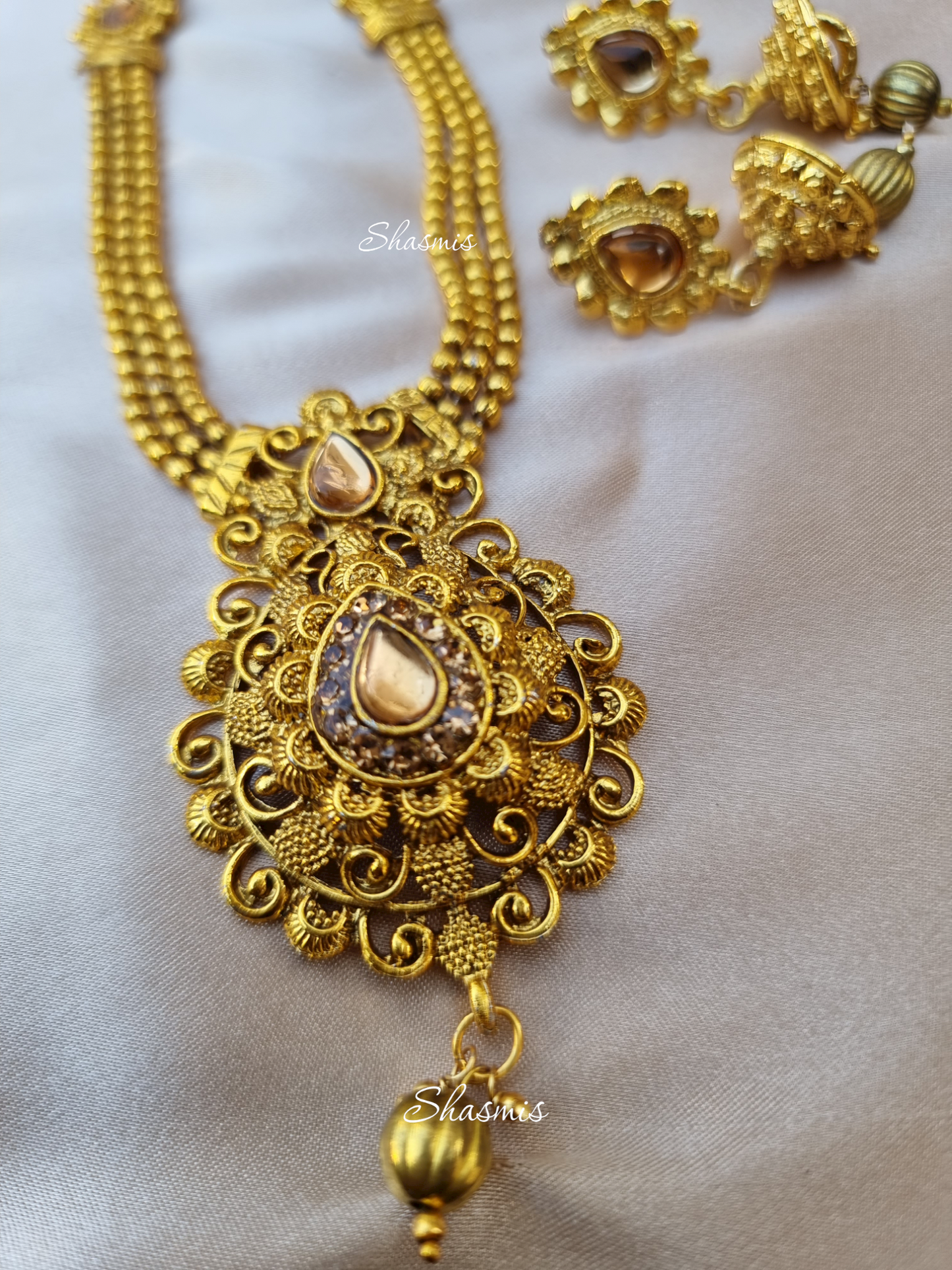 Gold Plated Temple Jewellery Necklace With Earrings