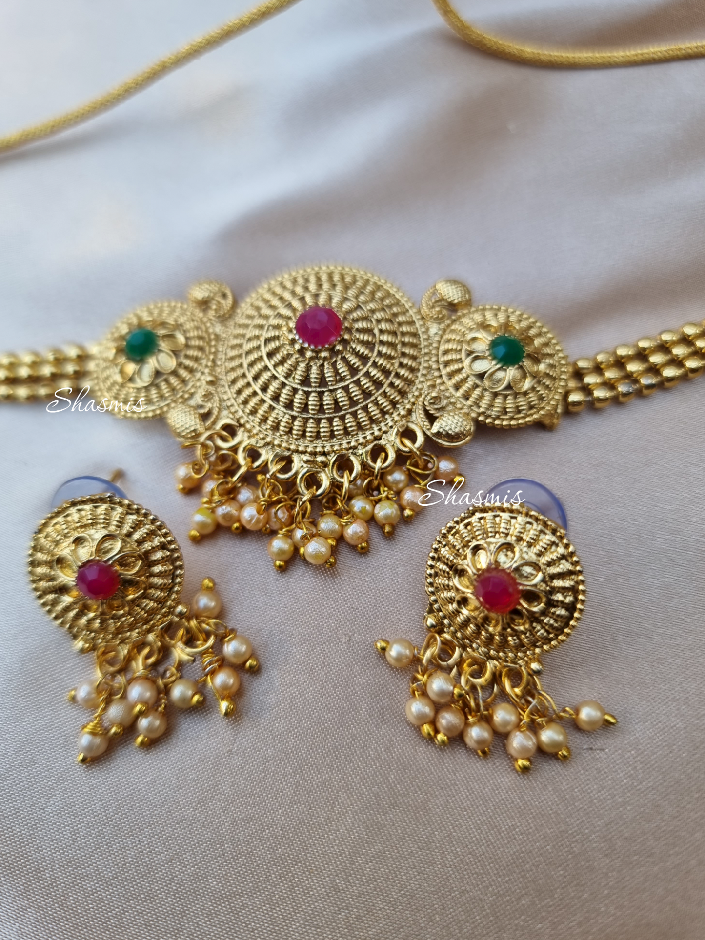 Simple Choker Temple Jewellery With Earrings