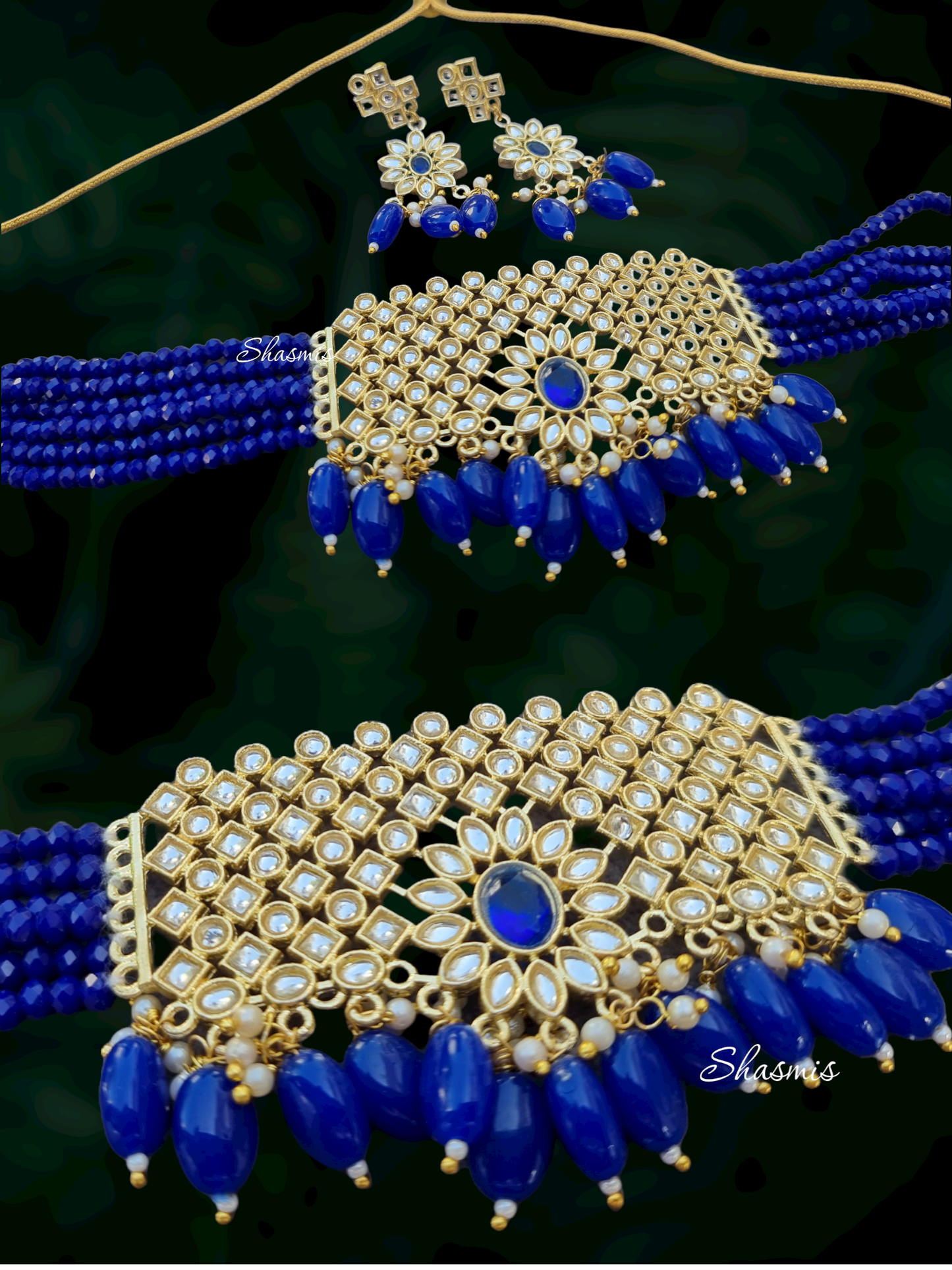 Broad Choker Necklace With Earrings