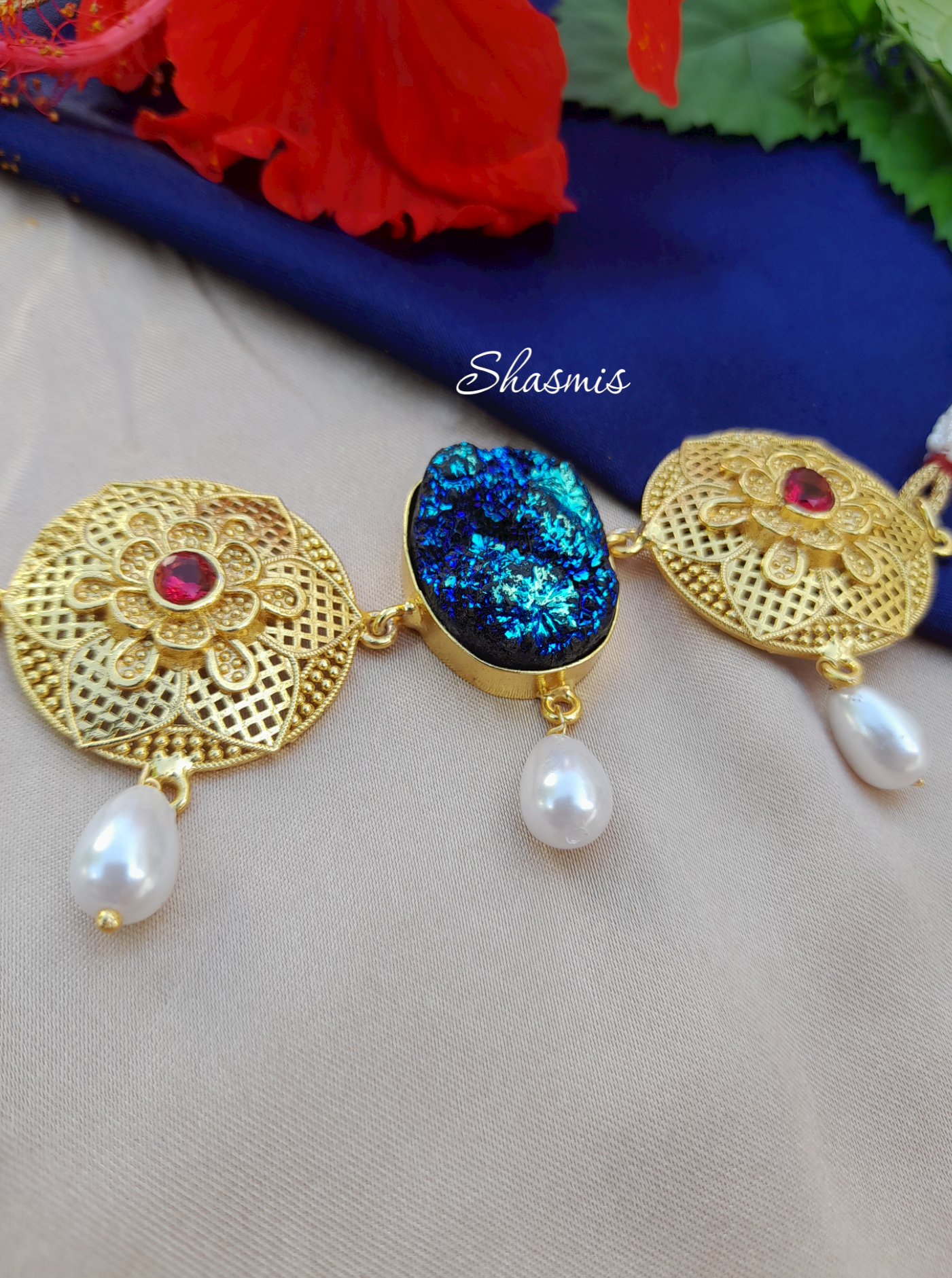 Blue Druzy Golden Plated Choker
