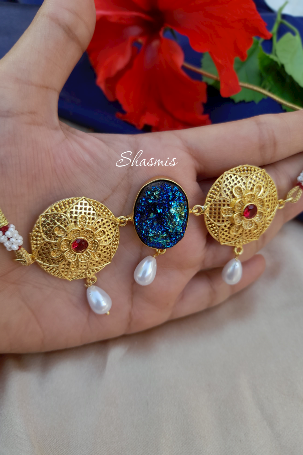 Blue Druzy Golden Plated Choker