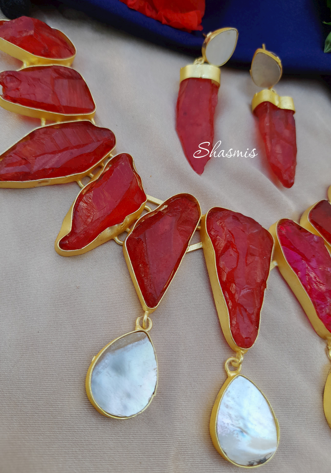 Red Stone Necklace With Earrings