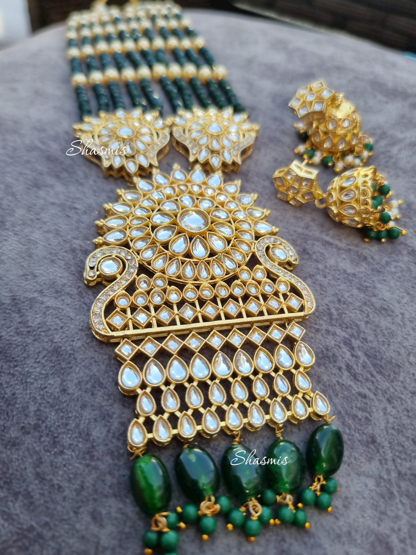 Kundan Beads and Stone Long Necklace With Earrings