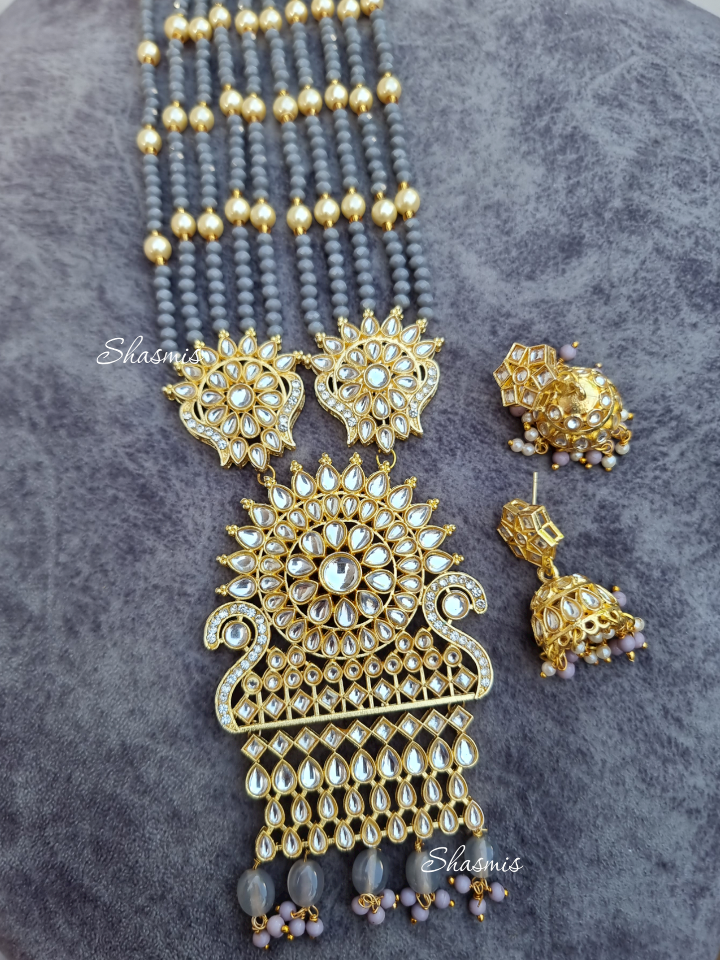 Kundan Beads and Stone Long Necklace With Earrings