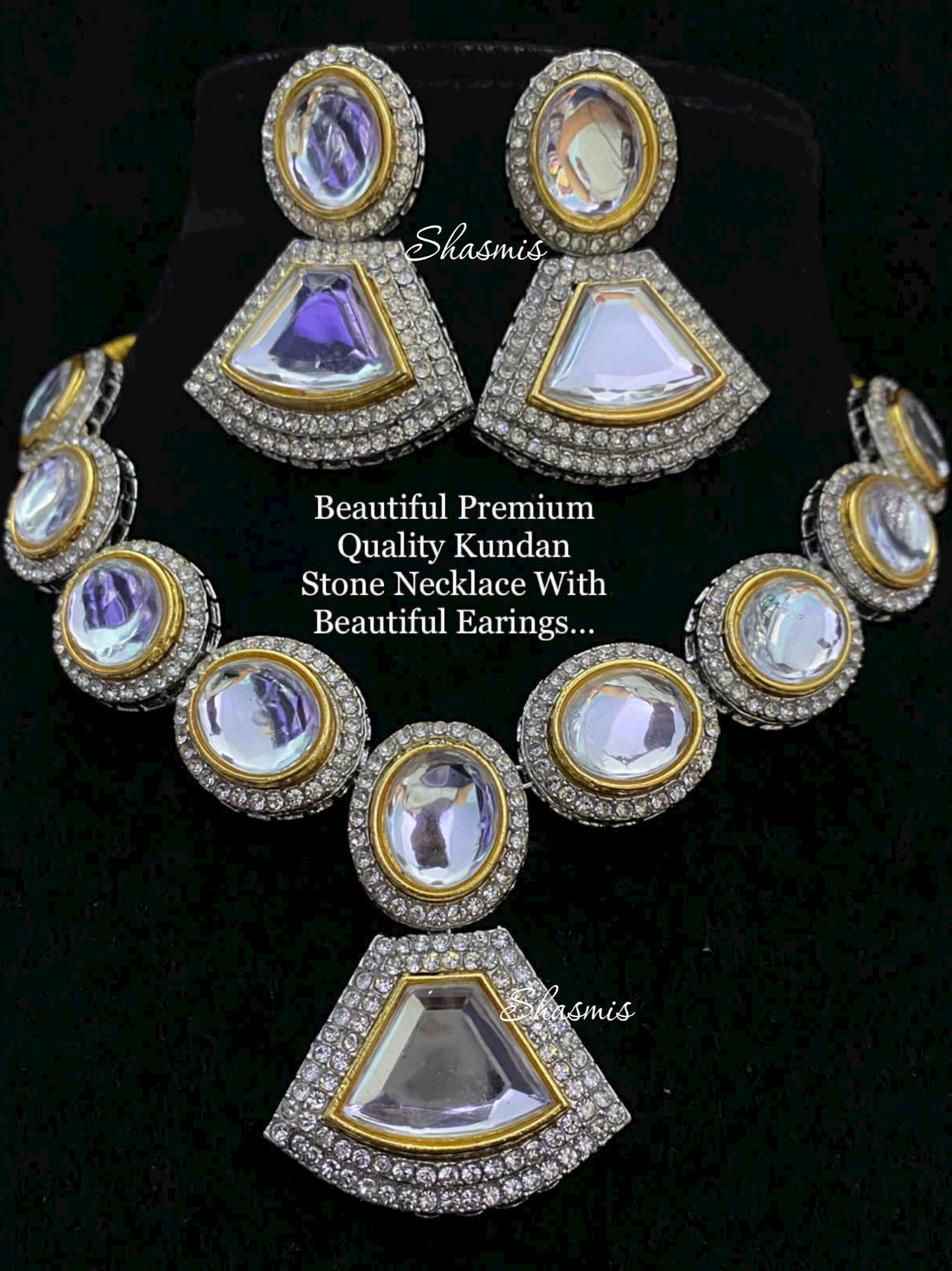 Preium Quality Kundan Stone Necklace With Earrings