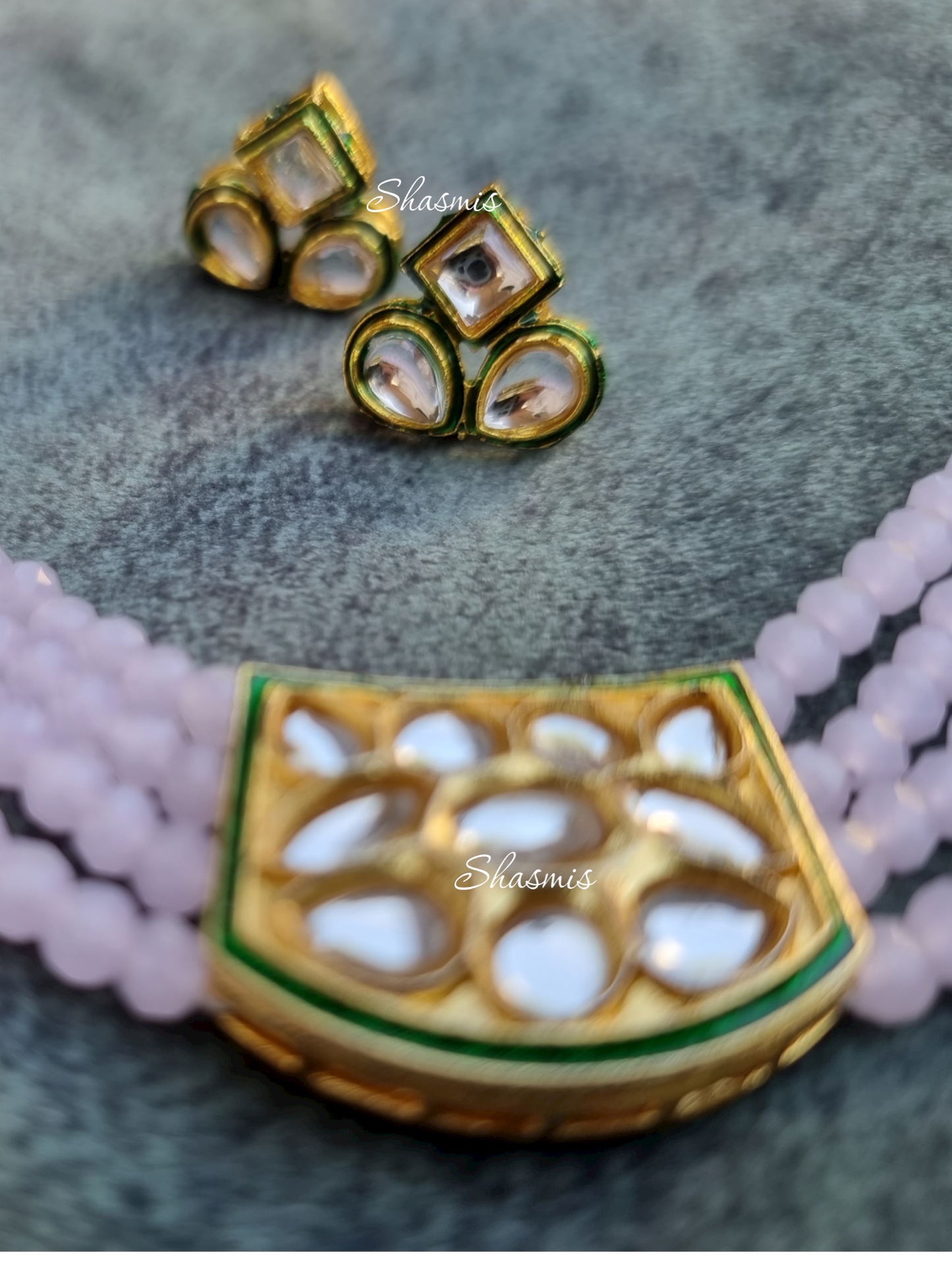 Baby Pink Color Neck Choker With Earrings