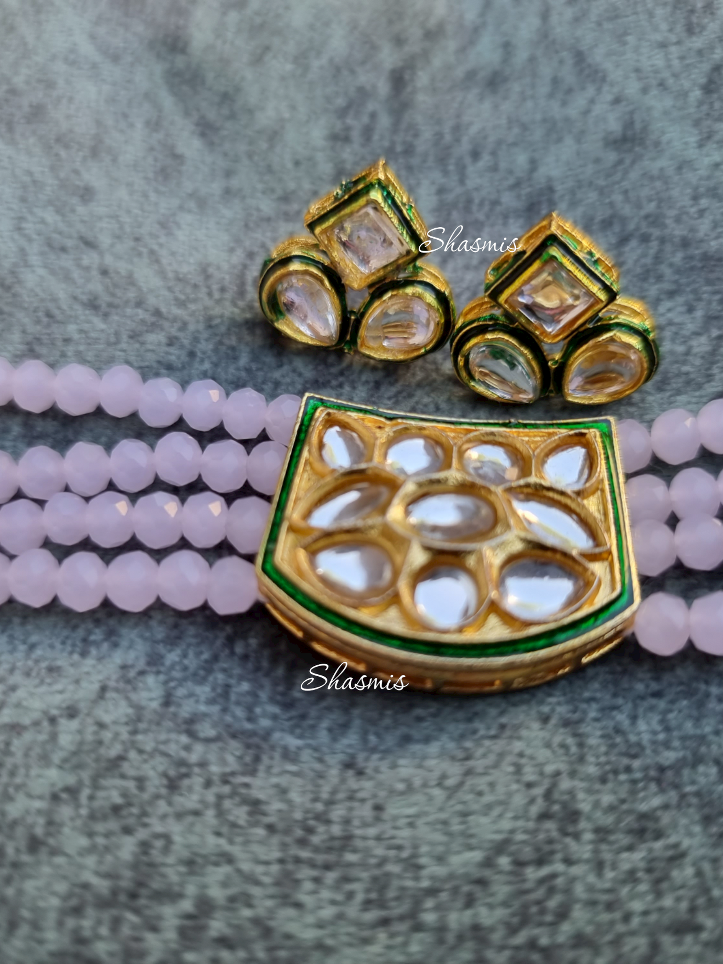 Baby Pink Color Neck Choker With Earrings