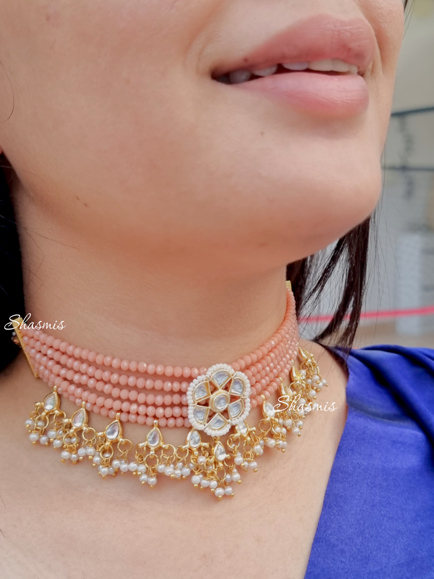 Tan Color Kundan Necklace With Earrings
