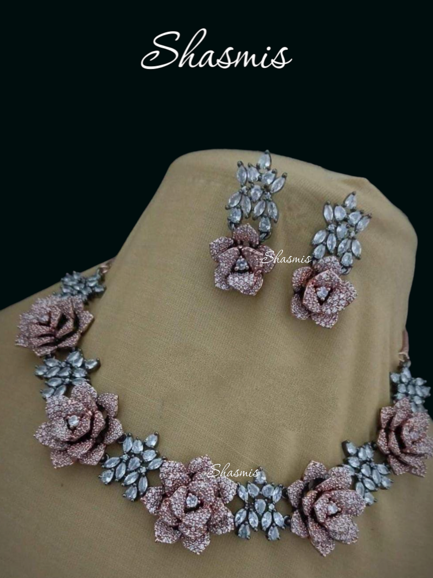 Flower Design American Diamond Necklace
