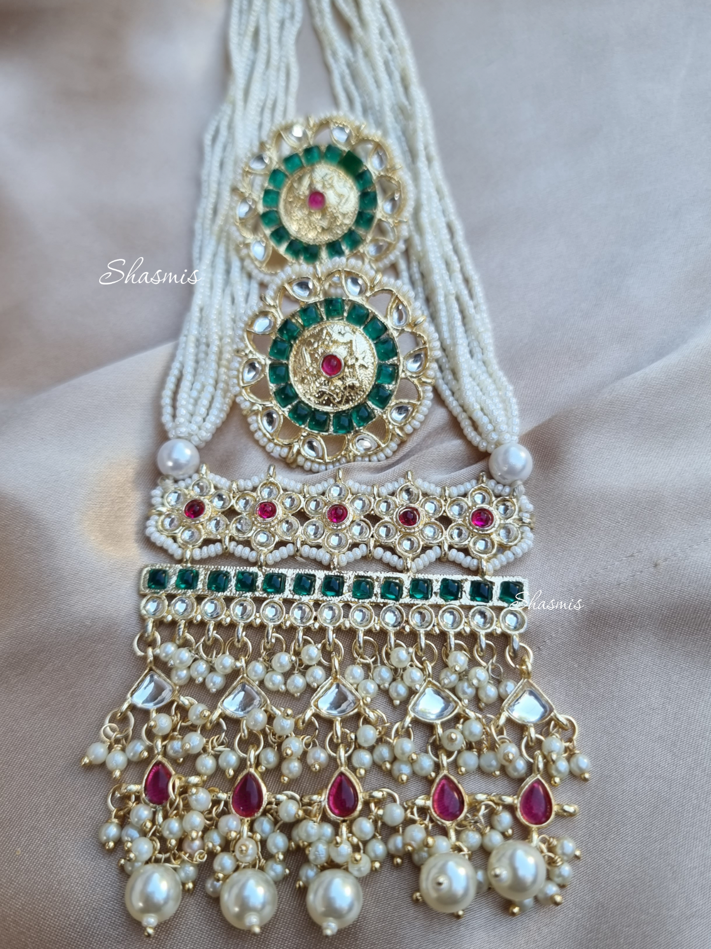 Long Kundan White Beads Necklace with Earrings