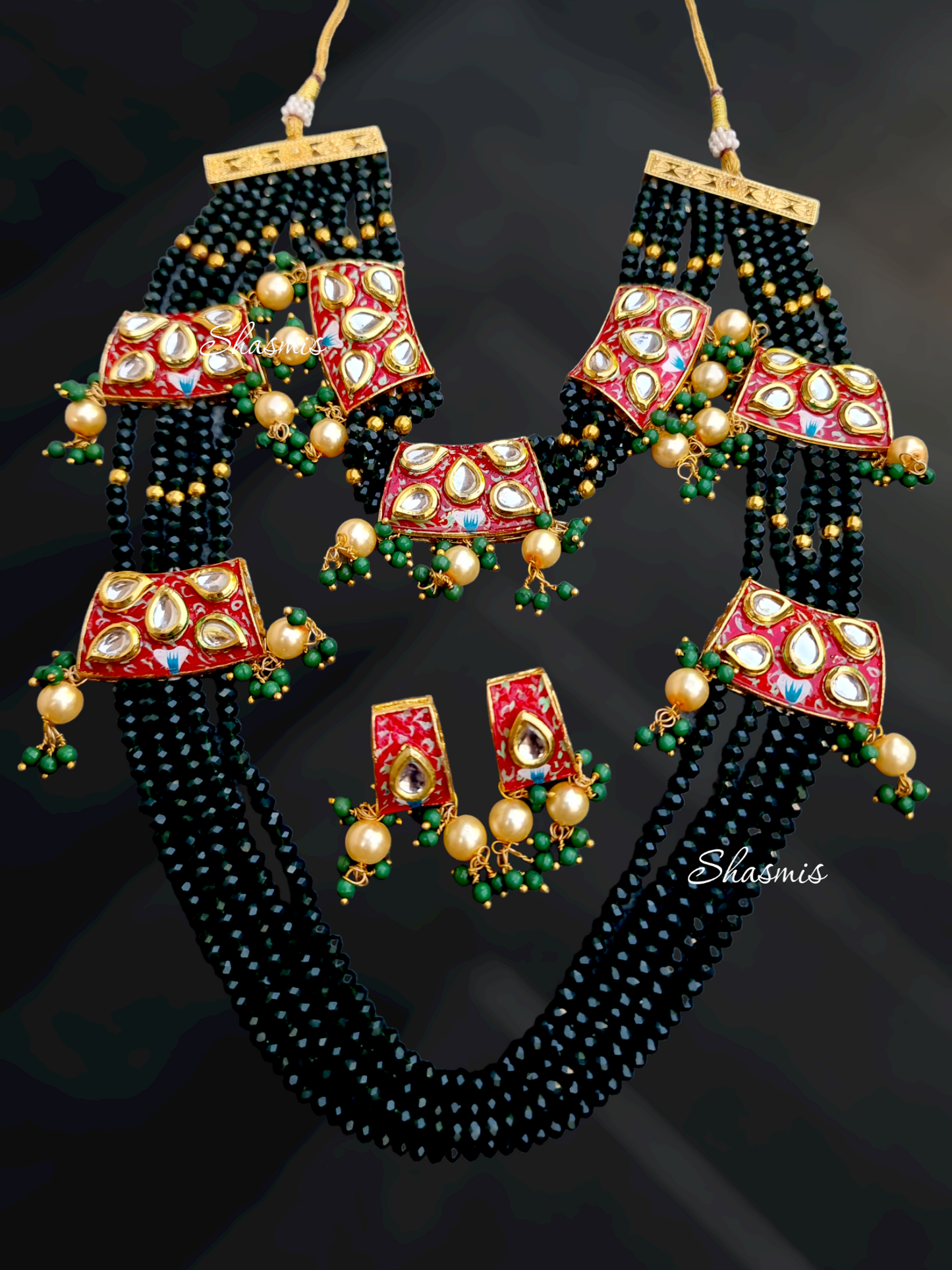 Green Color Layer Necklace With Kundan Stone And Pearls