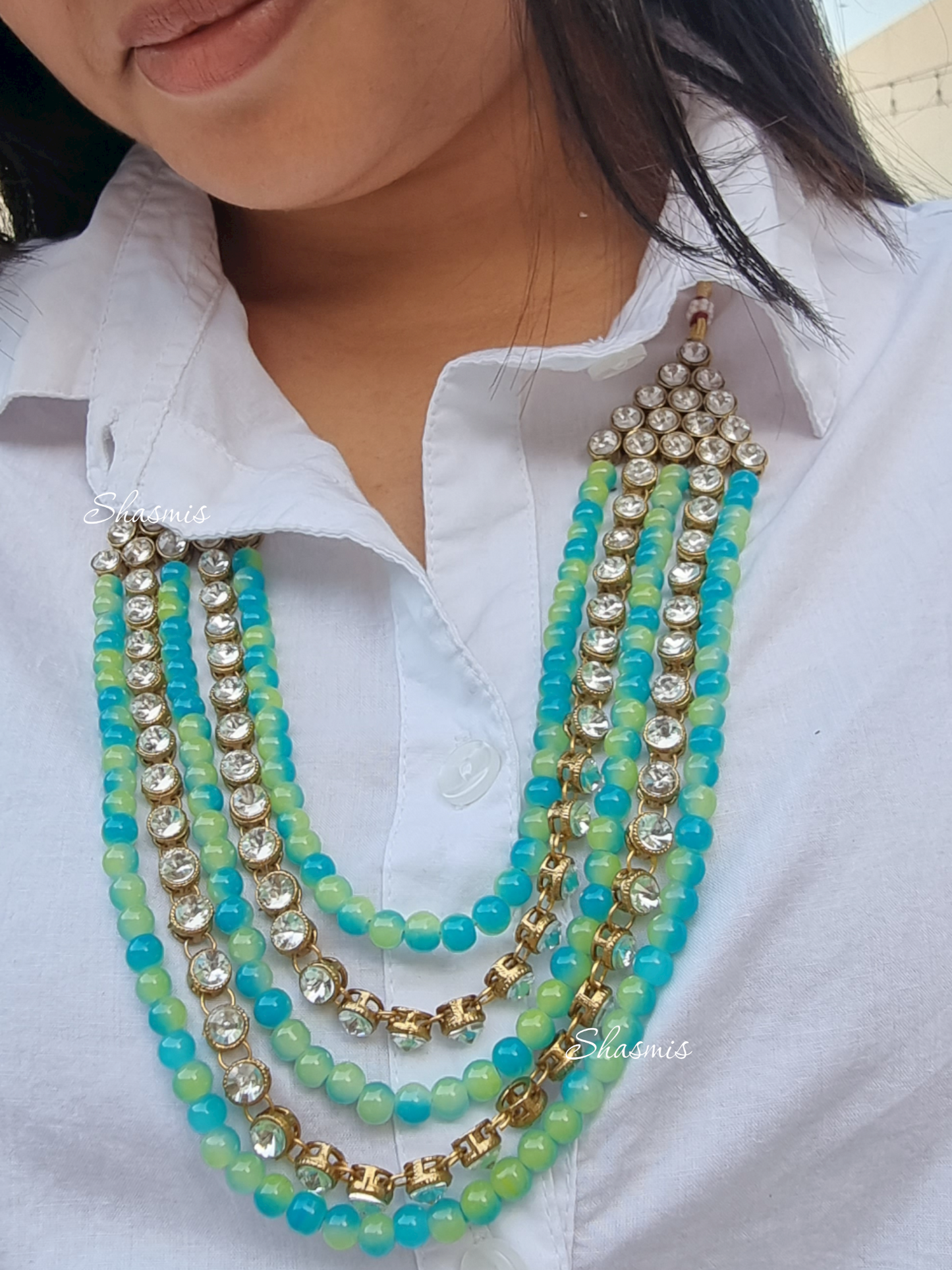 Multi Layer Beads With Stones Necklace