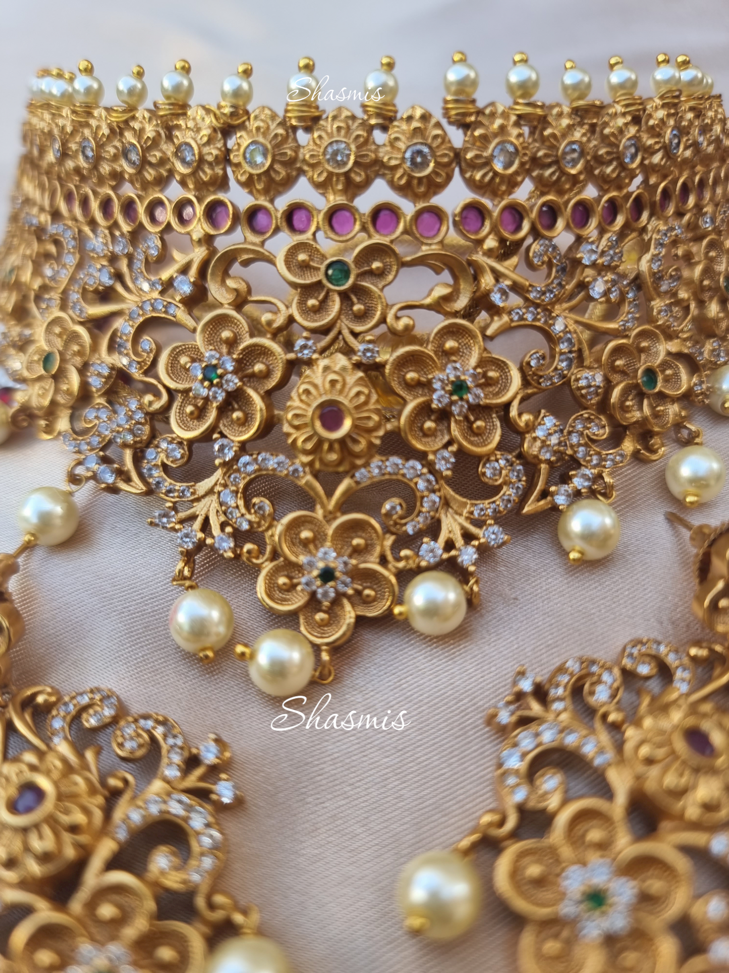 Gold Plated Temple Choker Jewellery With Earrings