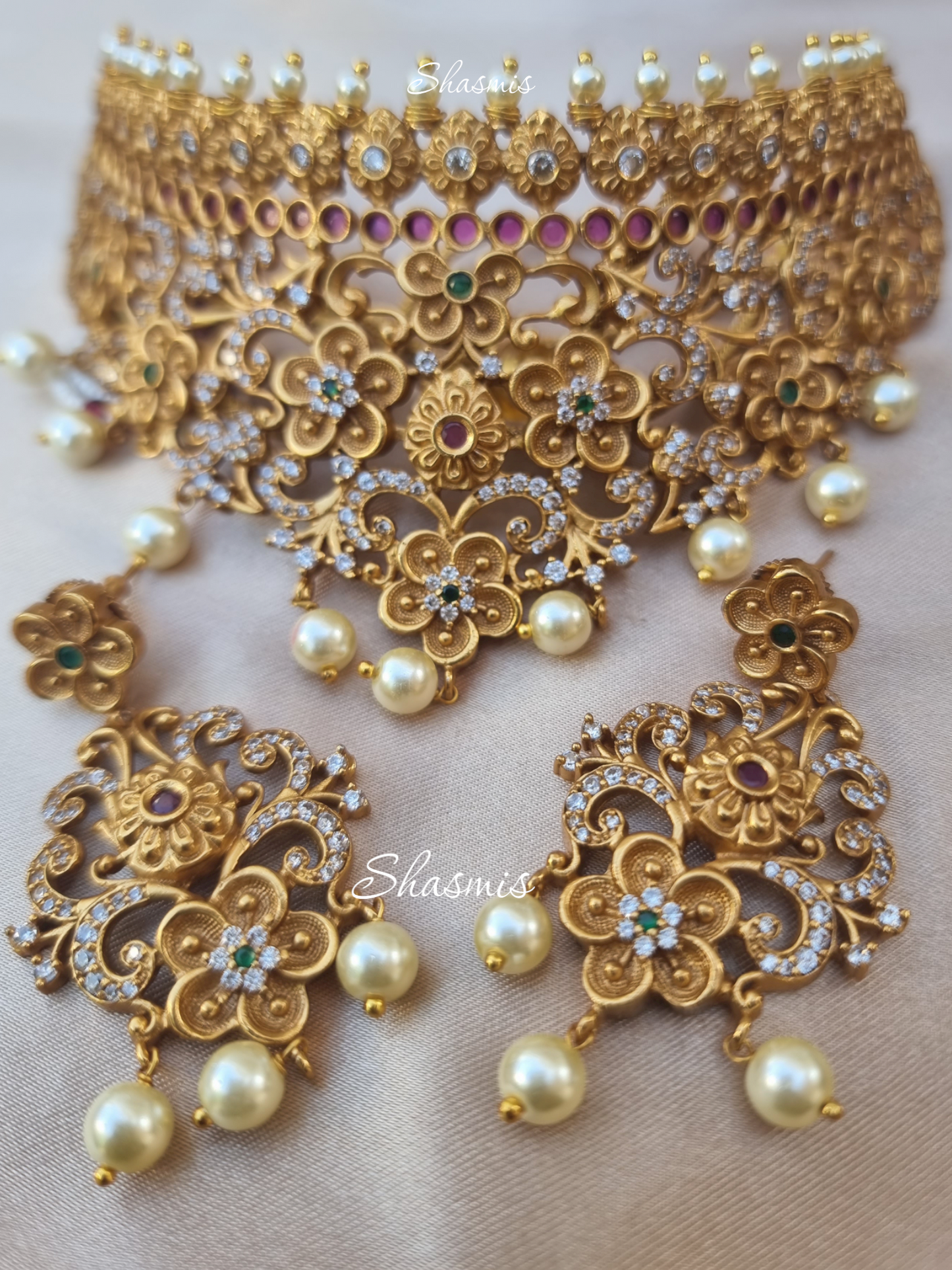 Gold Plated Temple Choker Jewellery With Earrings