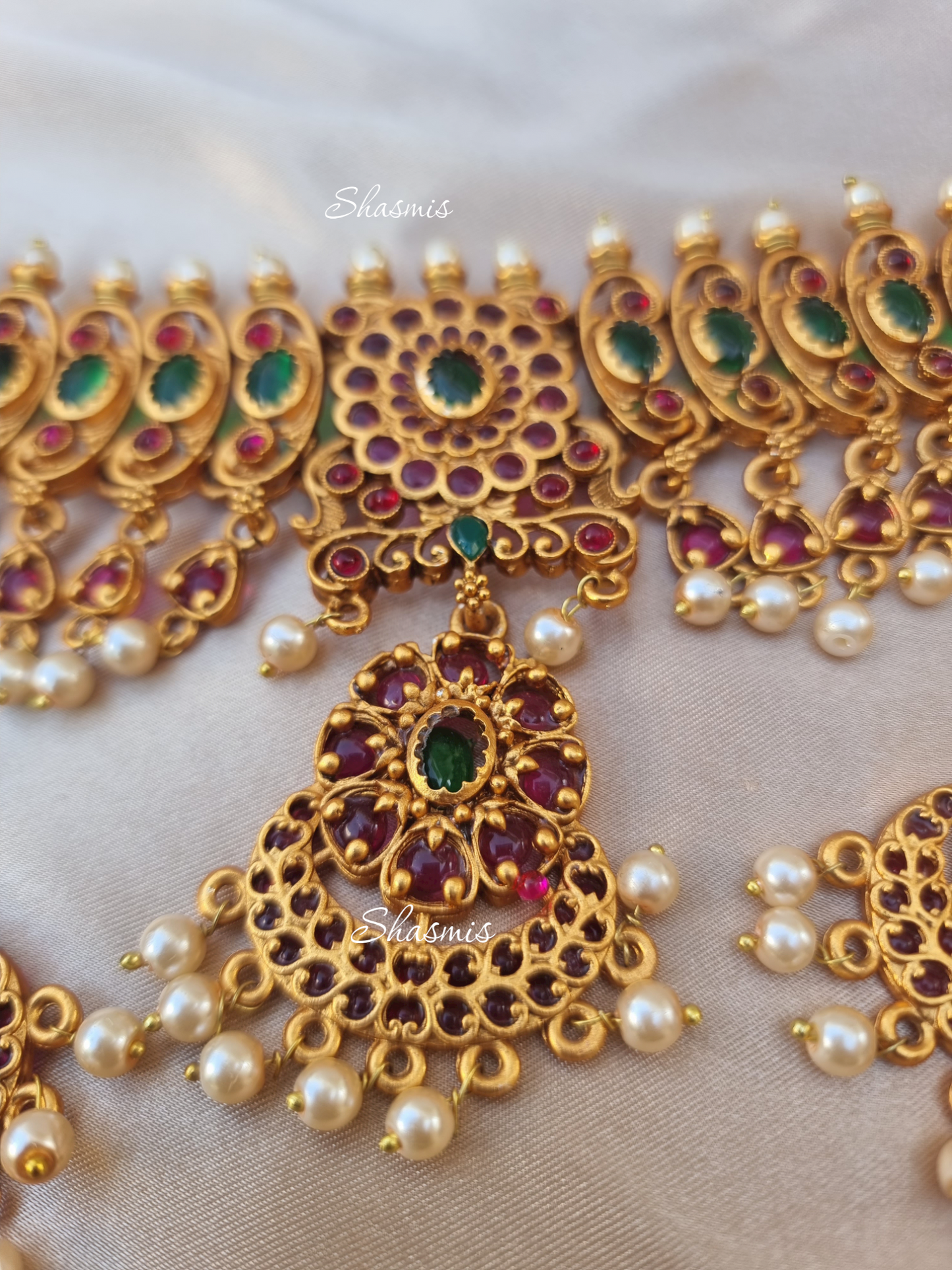 Statement Choker Temple Jewellery With Pendant and Earrings