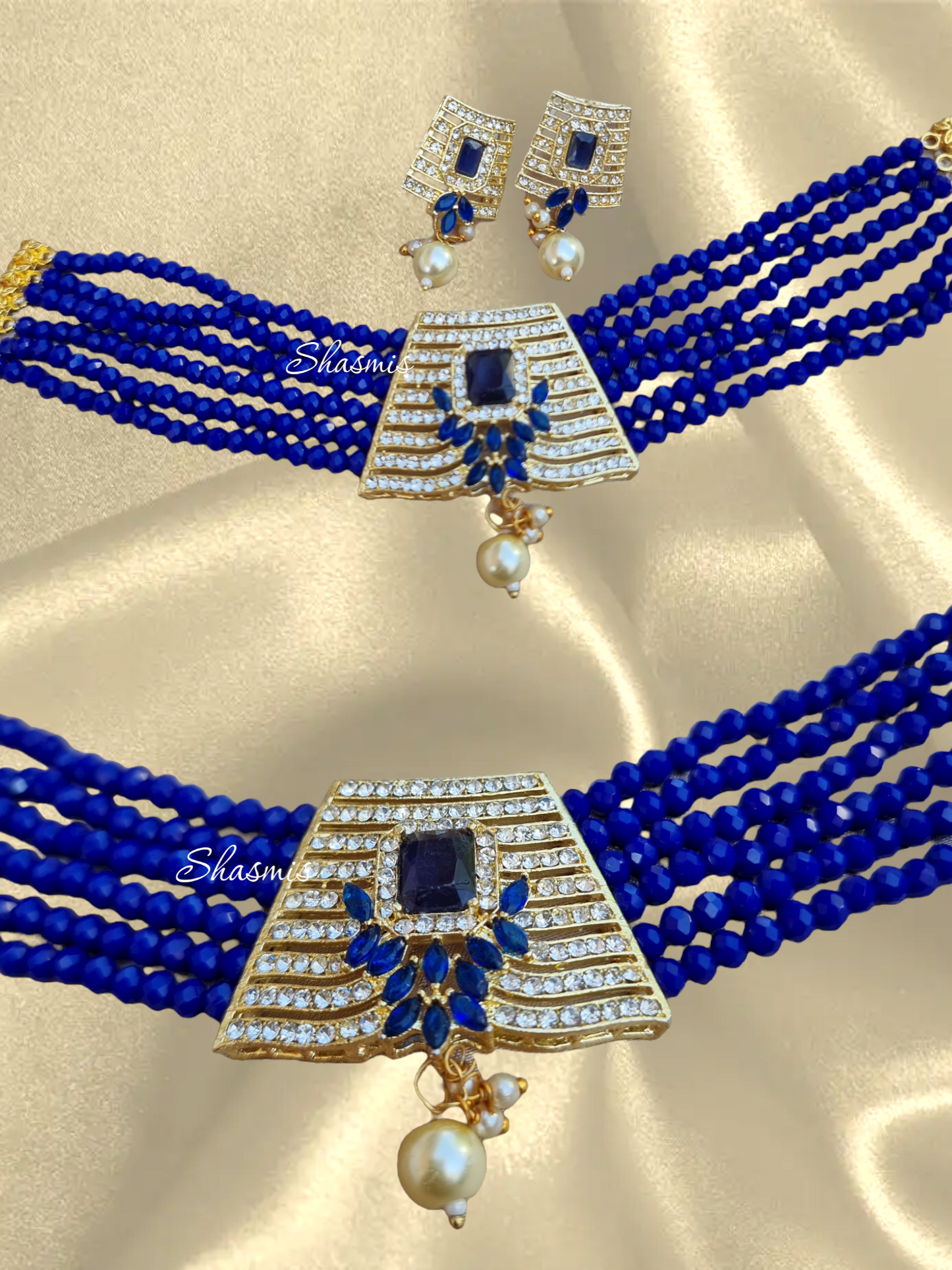 Blue Color Stones With Kundan Beads Necklace