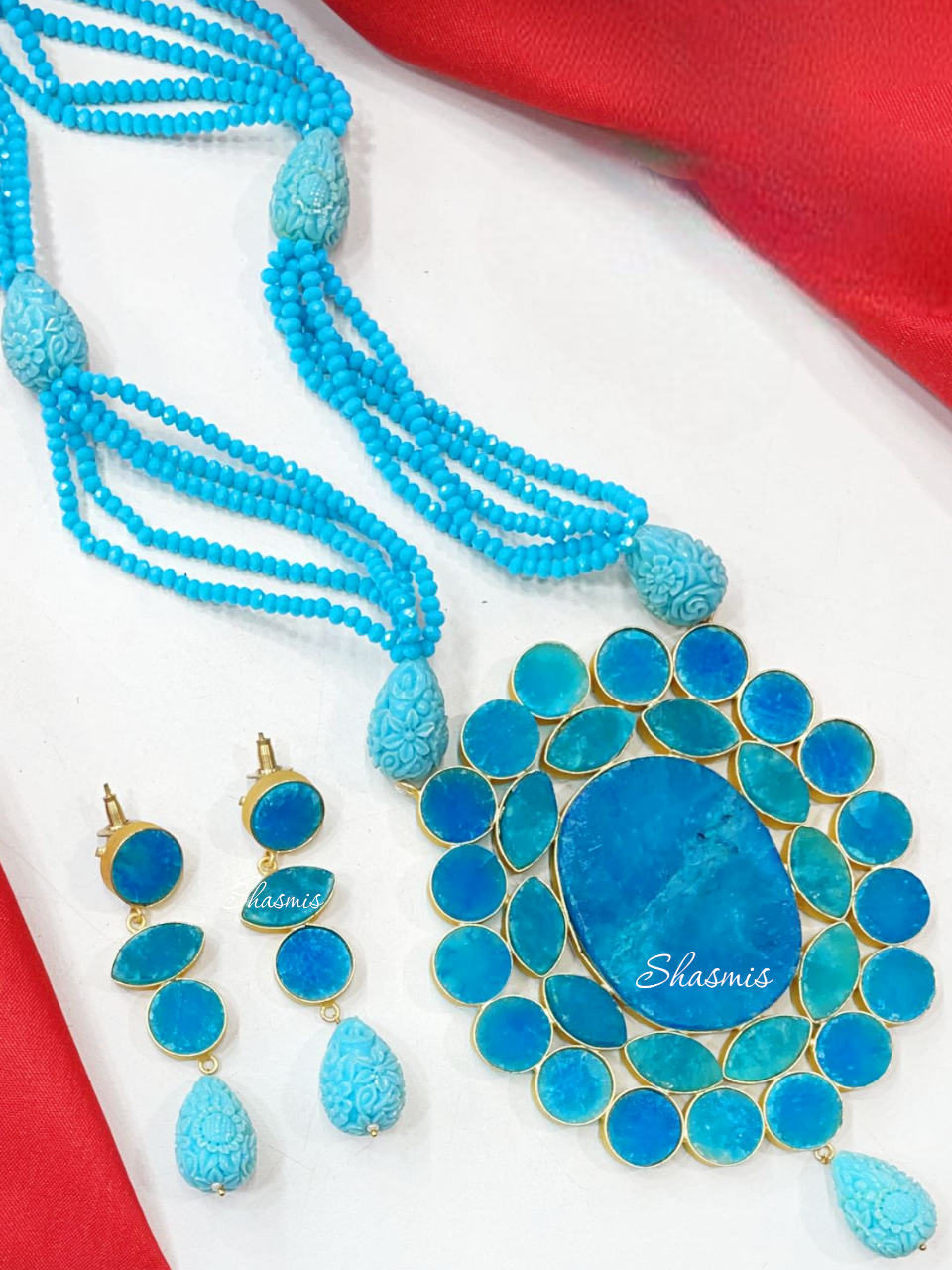 Blue Druzy Stones Long Necklace