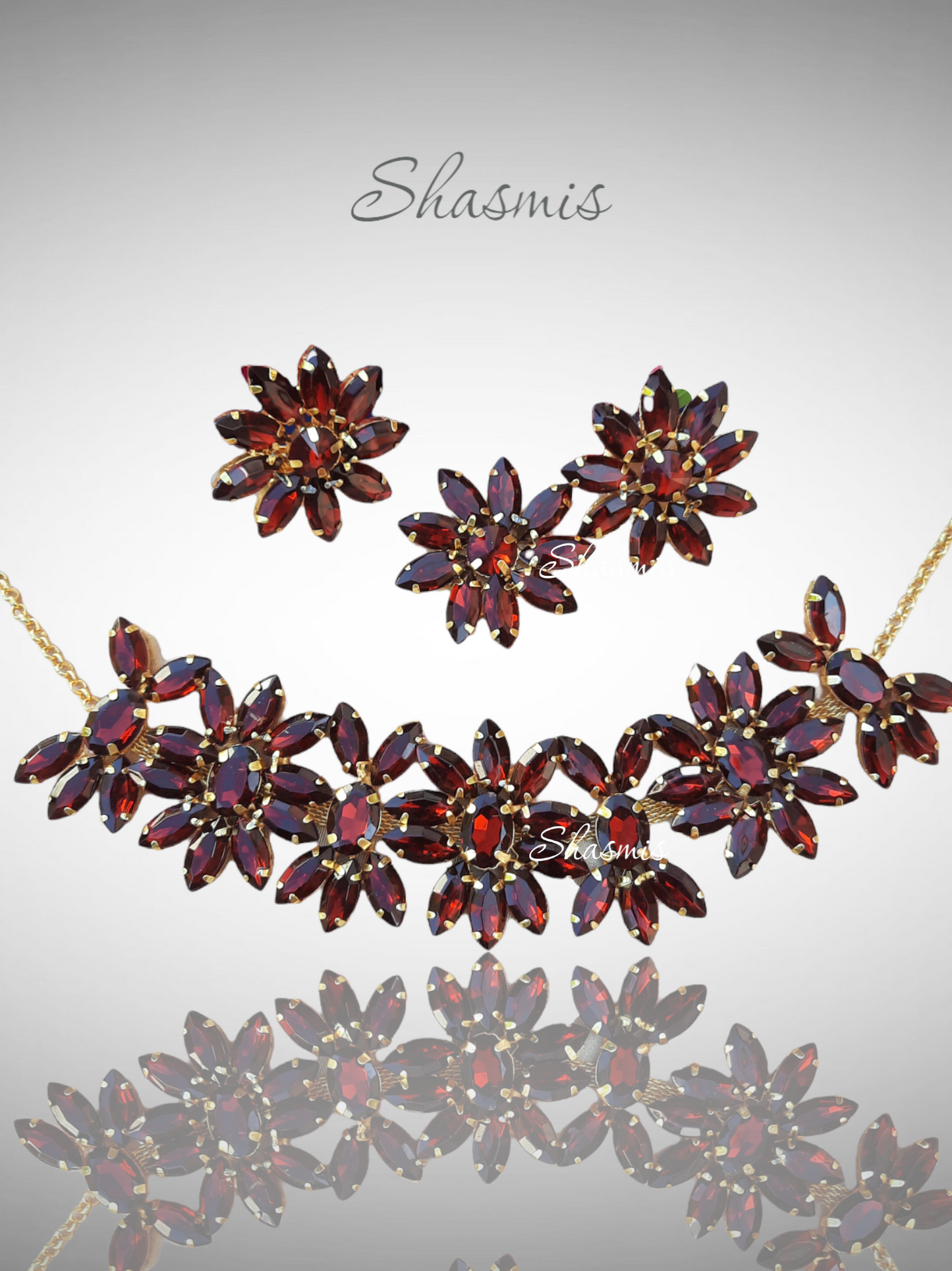 Maroon Color Prerto Necklace With Earrings And Ring
