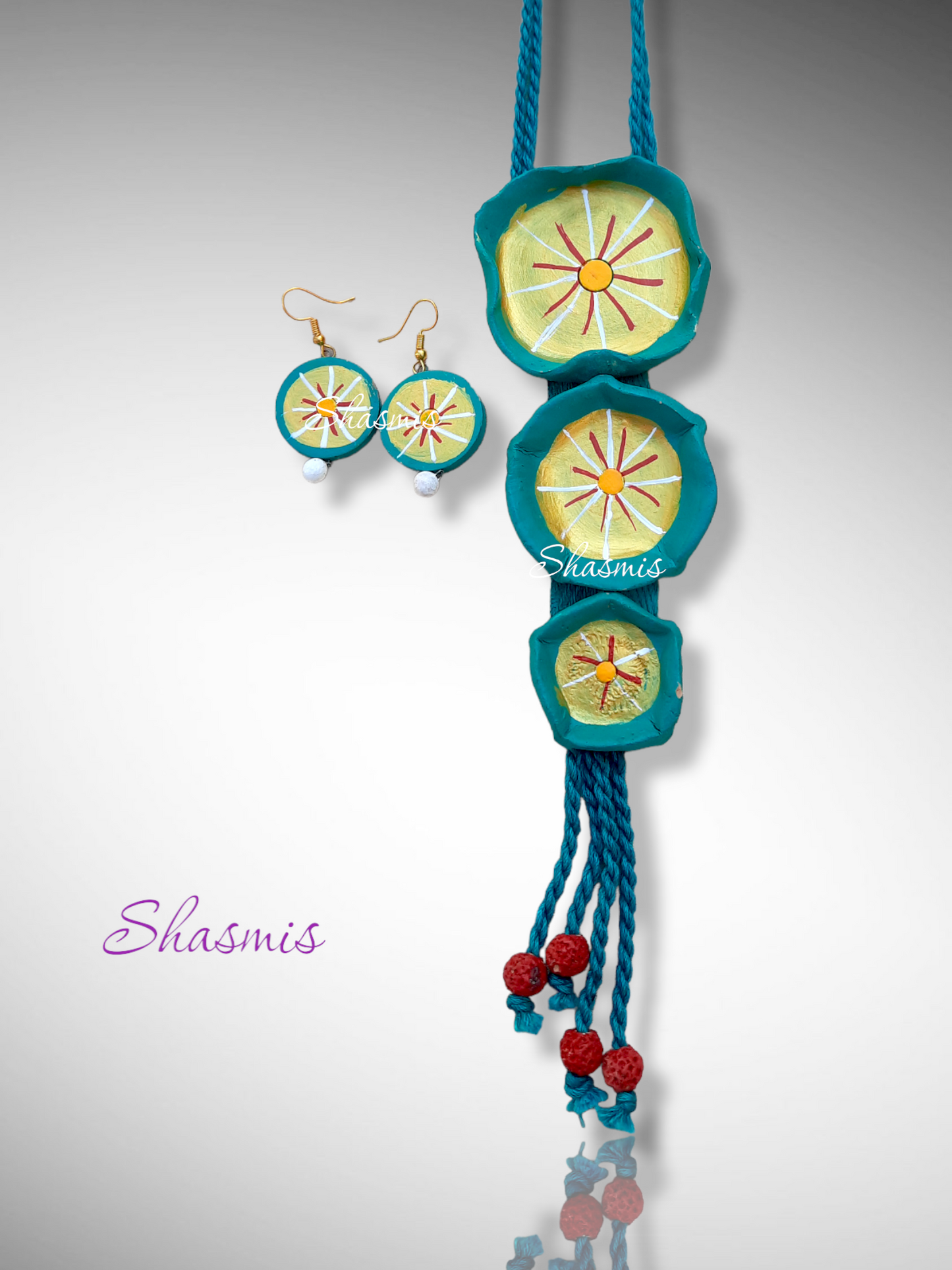 Rama Blue and Gold Combination Terrecotta Necklace With Earrings