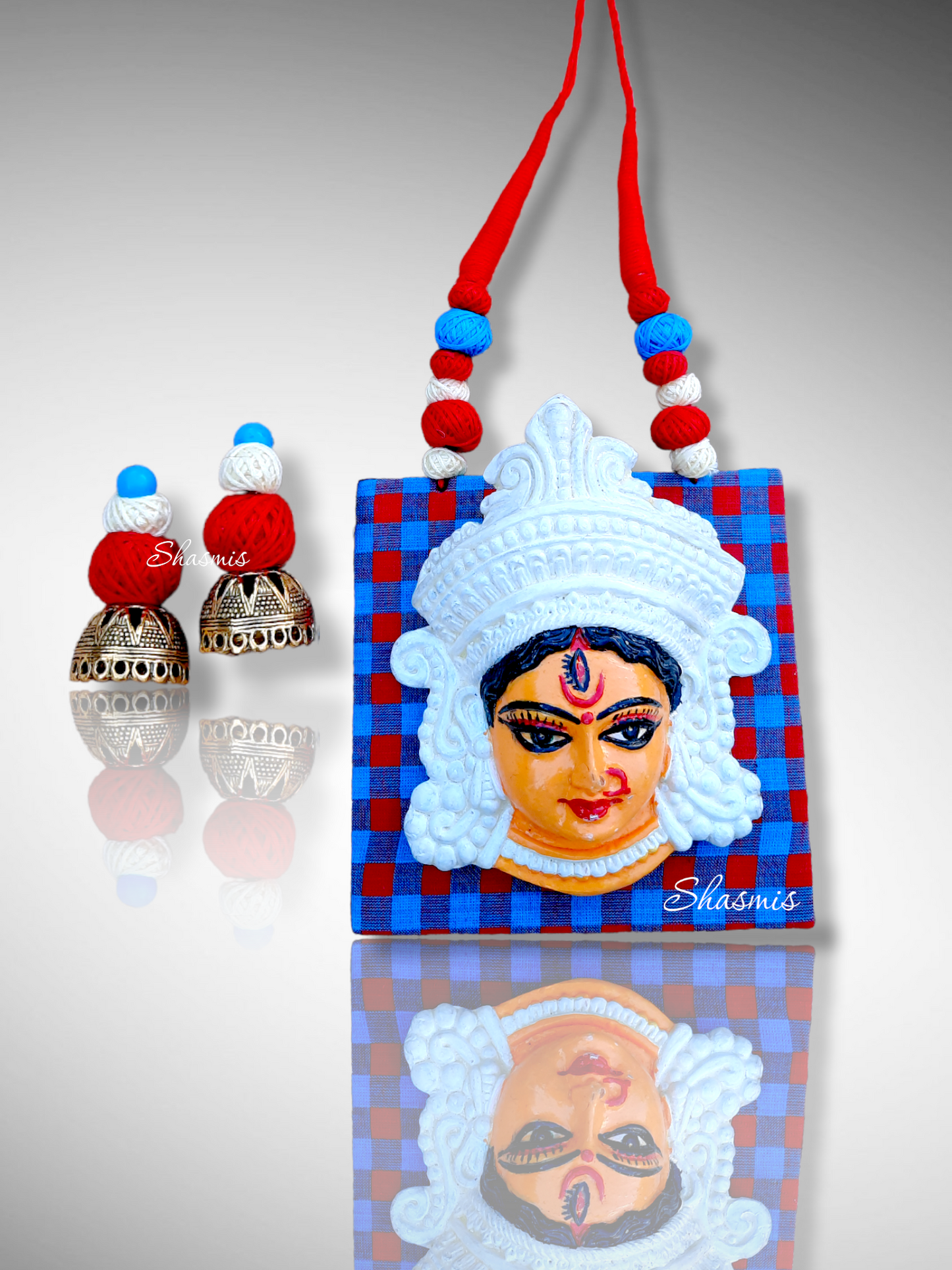 Blue Fabric With Durga Ma Art Jewellery Necklace