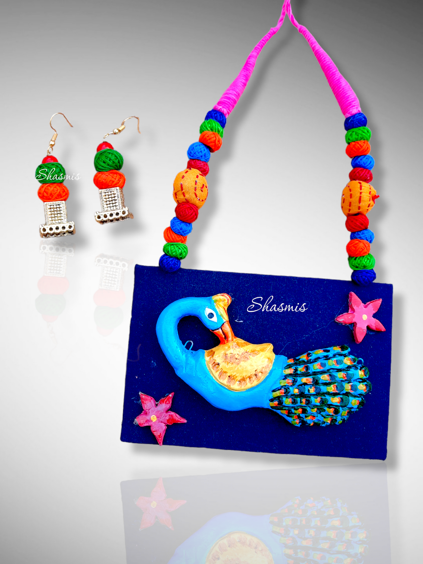 Blue Fabric Peacock Art Jewellery