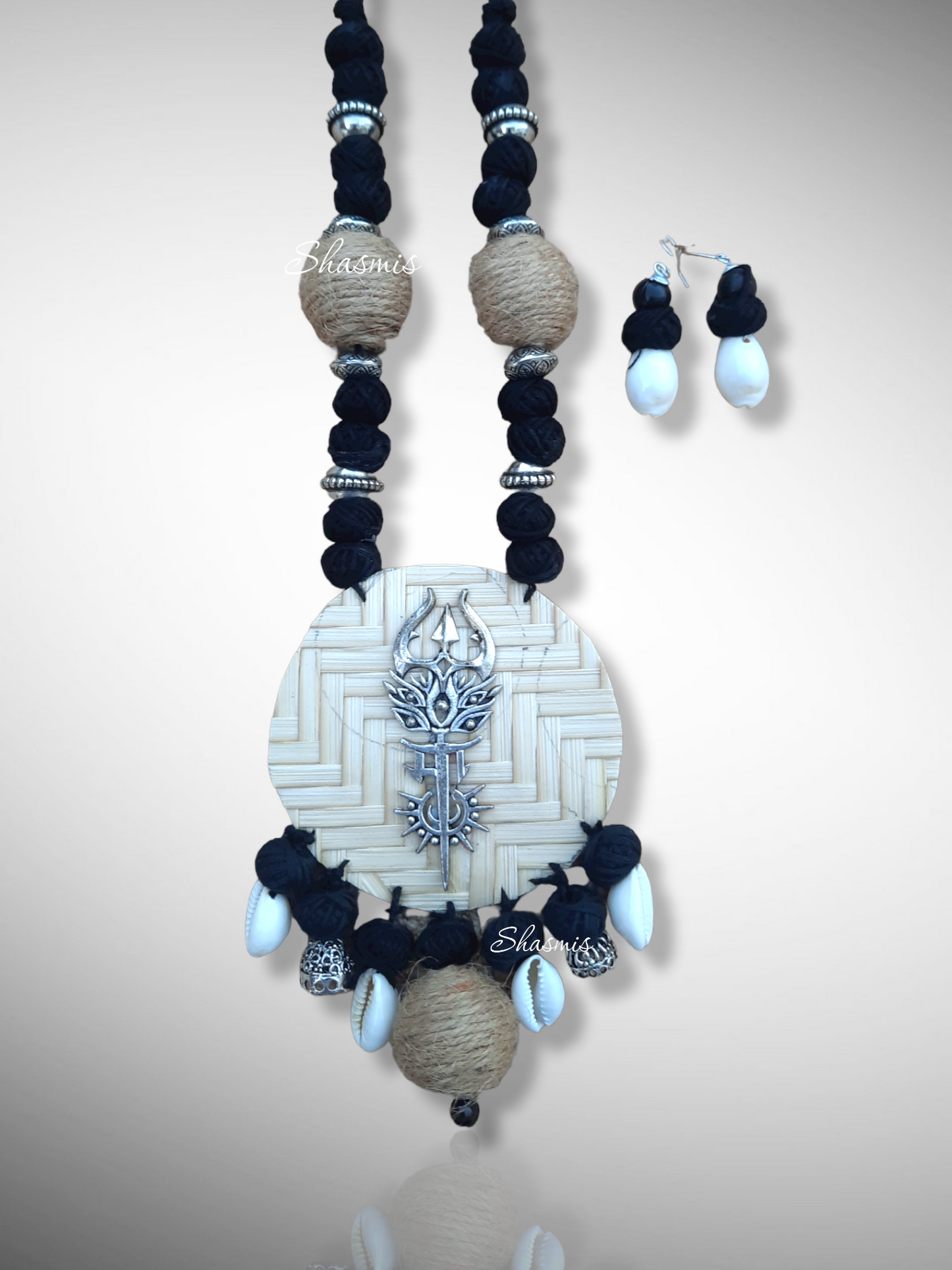 Jute Necklace With Silver Trishule On Pendent