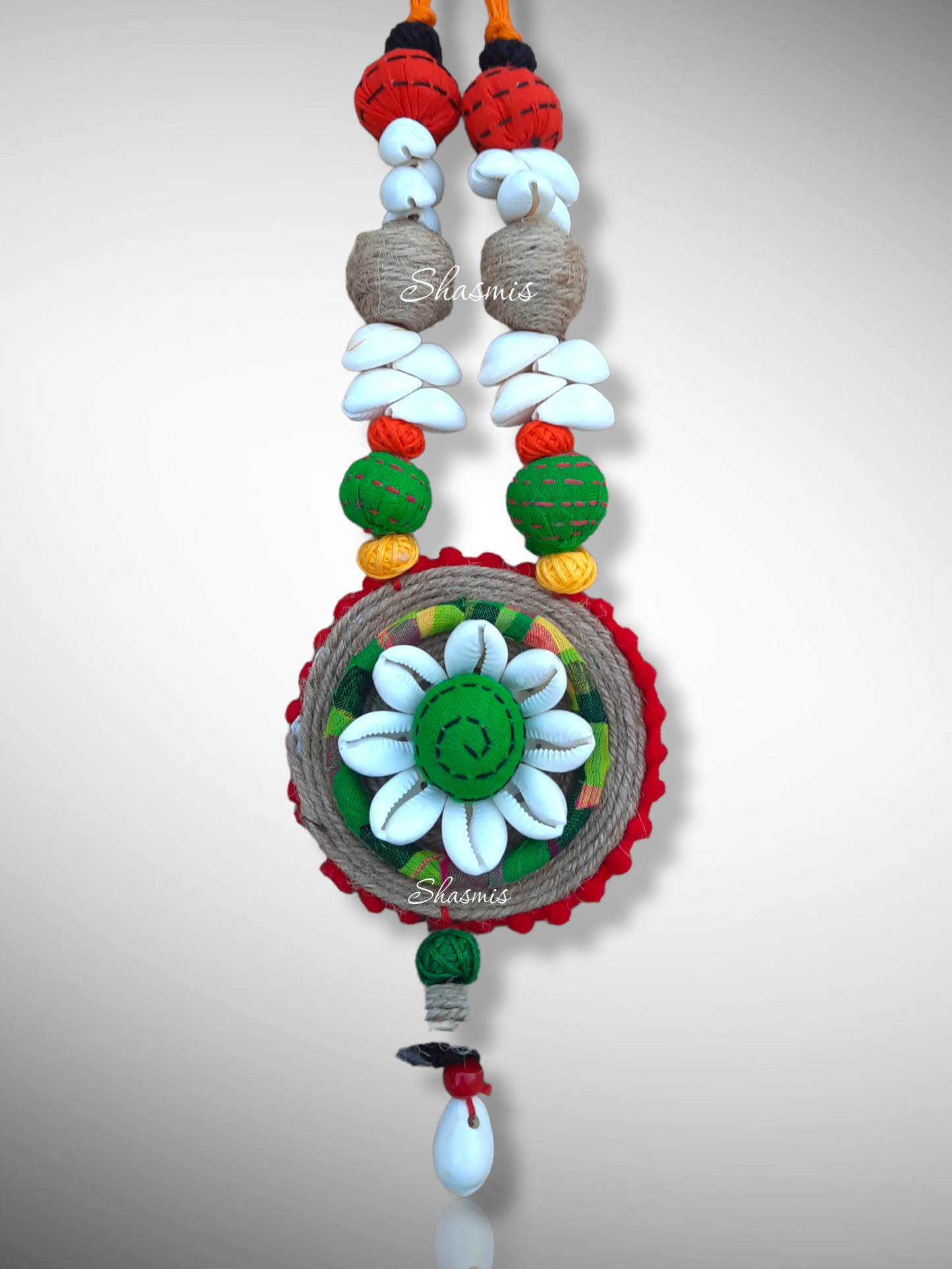 Fabric Necklace With Jute and Kaudi Work Design