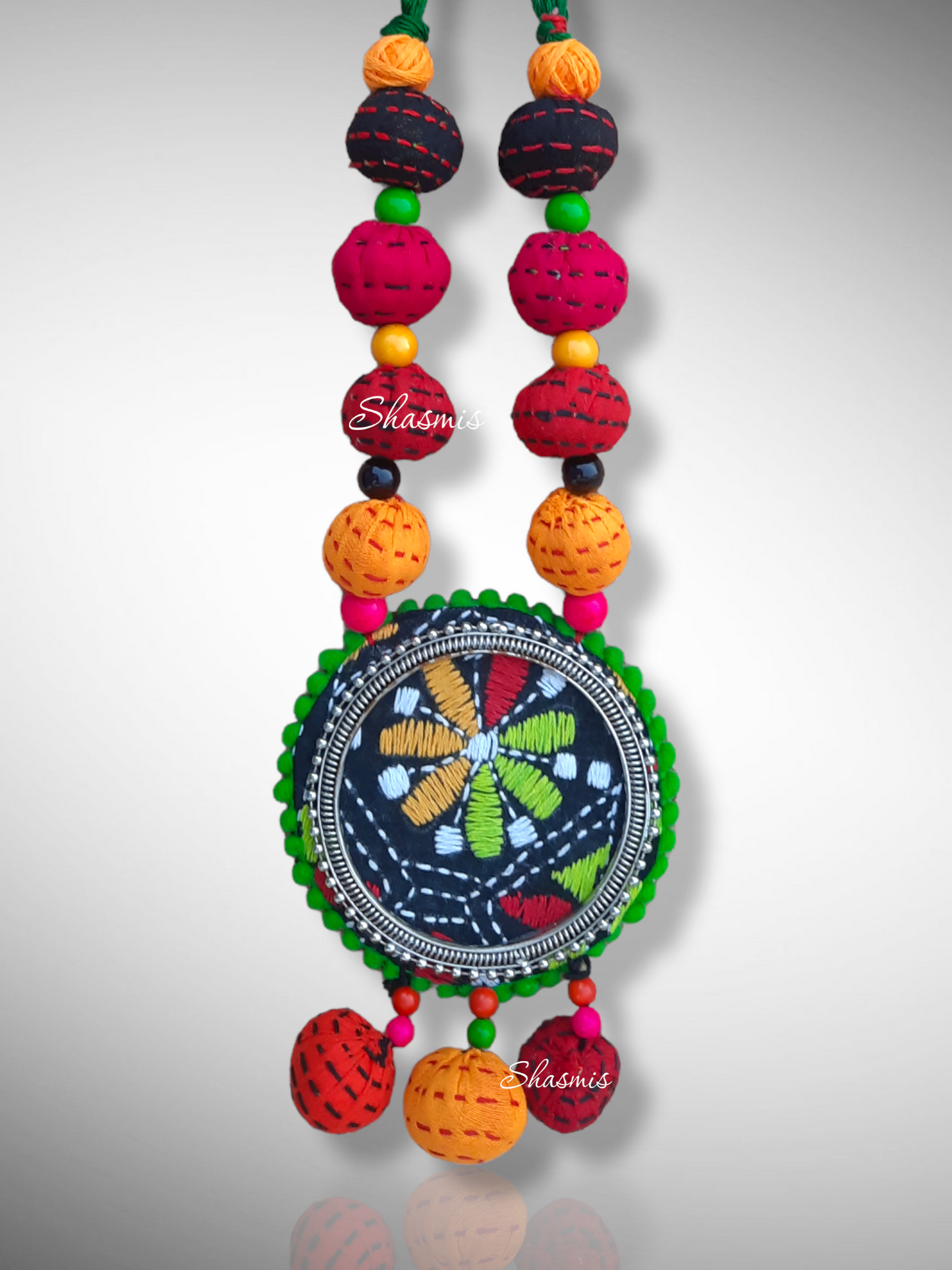 Long Fabric Flower Handmade Necklace