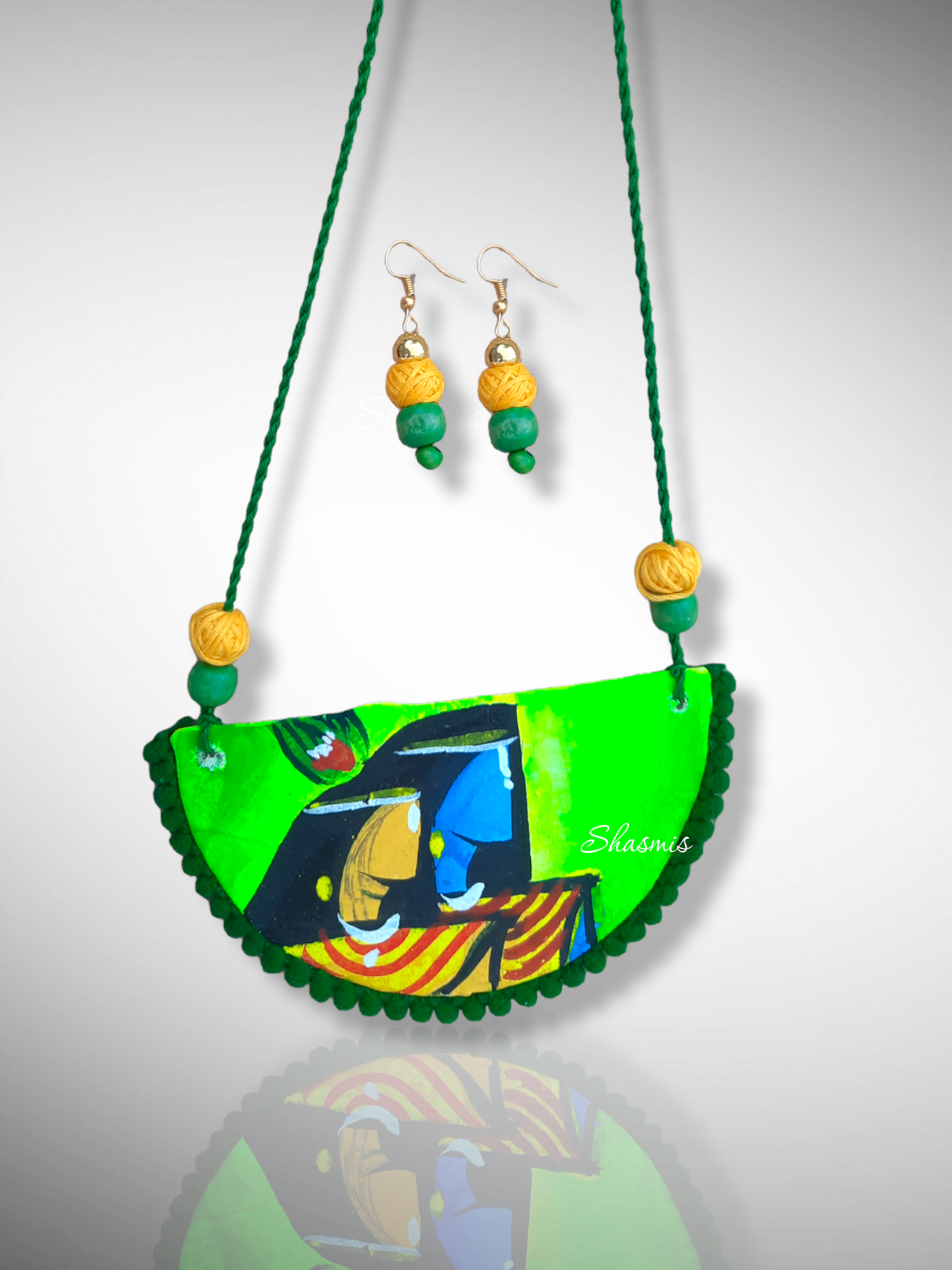 Green color Painted Fabric Art Jewellery