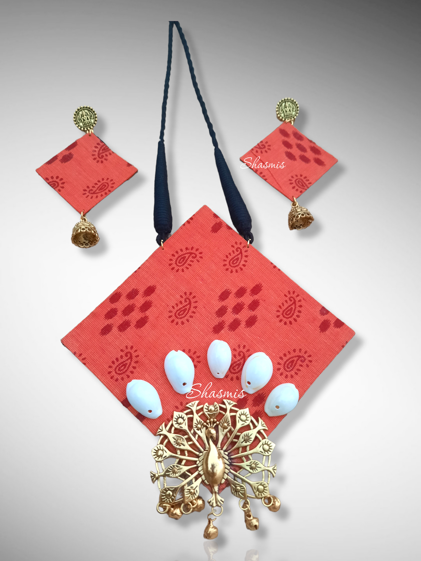 Fabric With Golden Peacock Design Art Jewellery