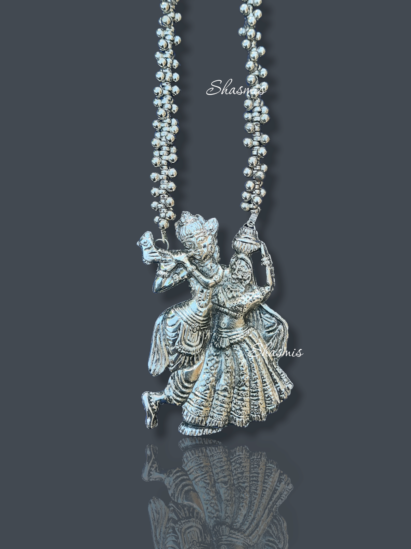 Radha Krishna Silver Oxidised Necklace
