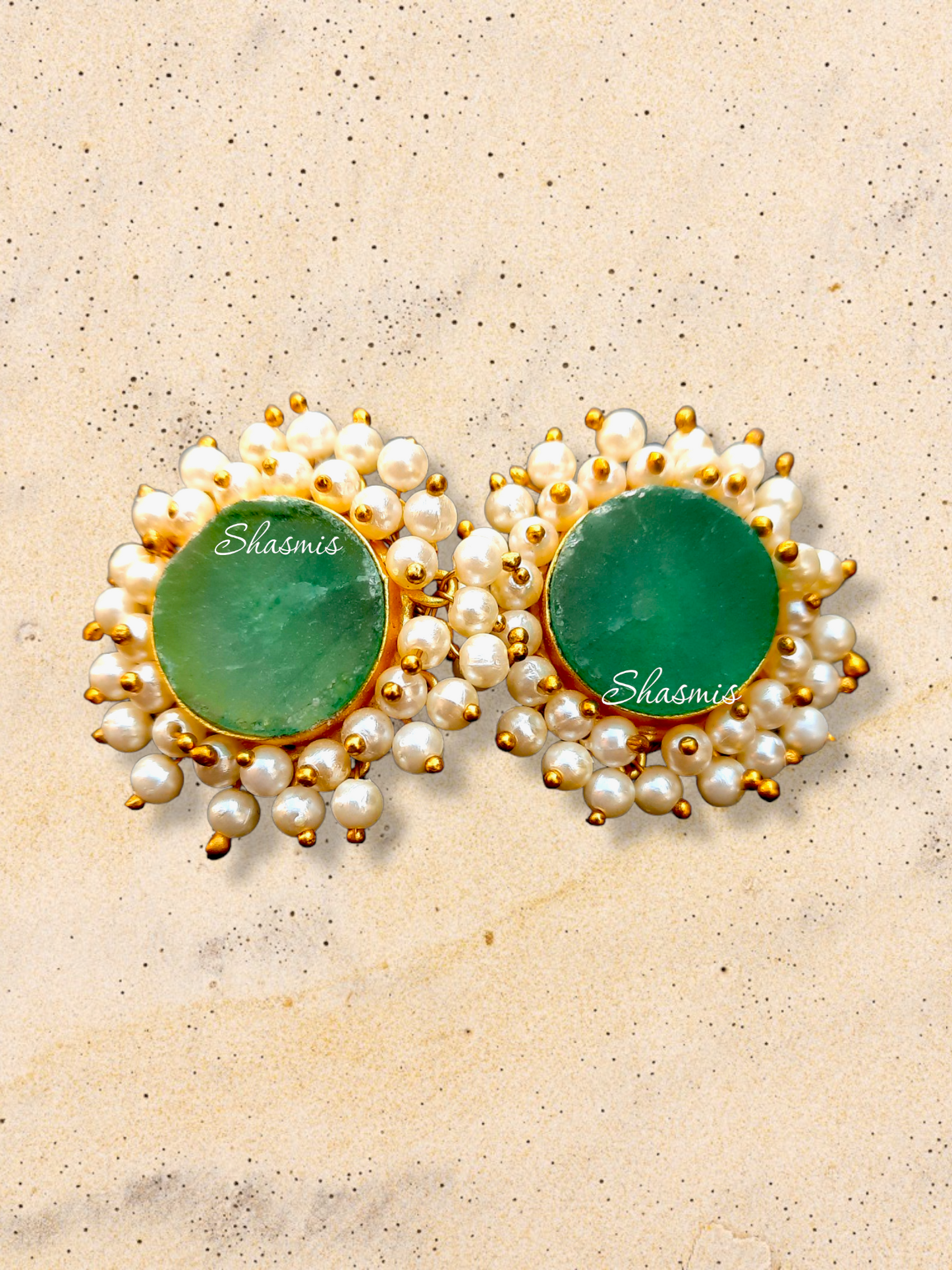 Druzy Stone Pearl Stud Earrings