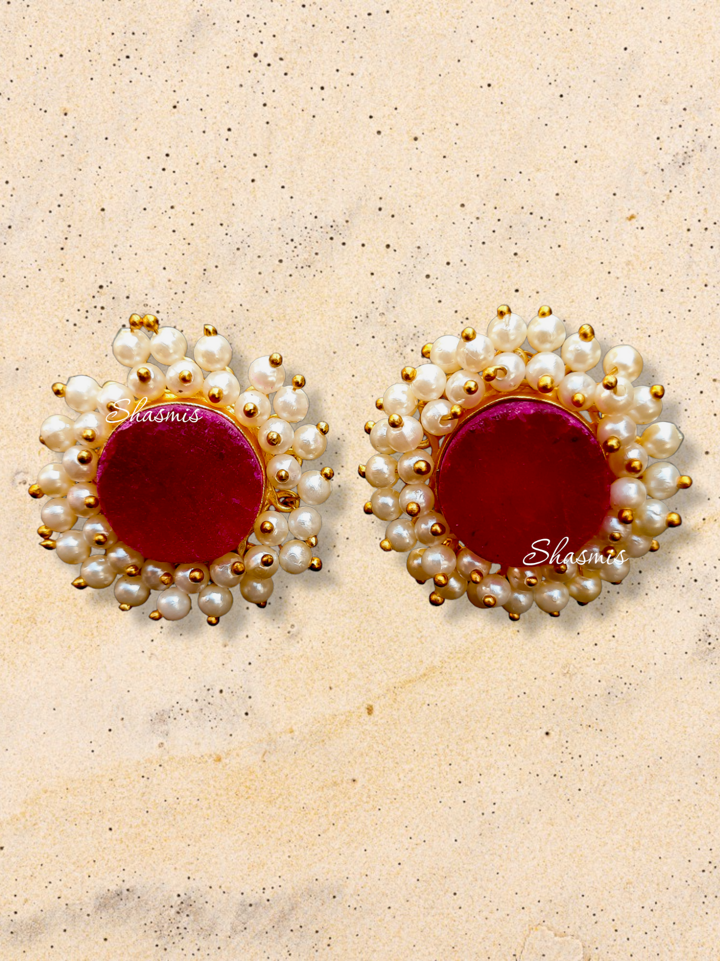 Druzy Stone Pearl Stud Earrings