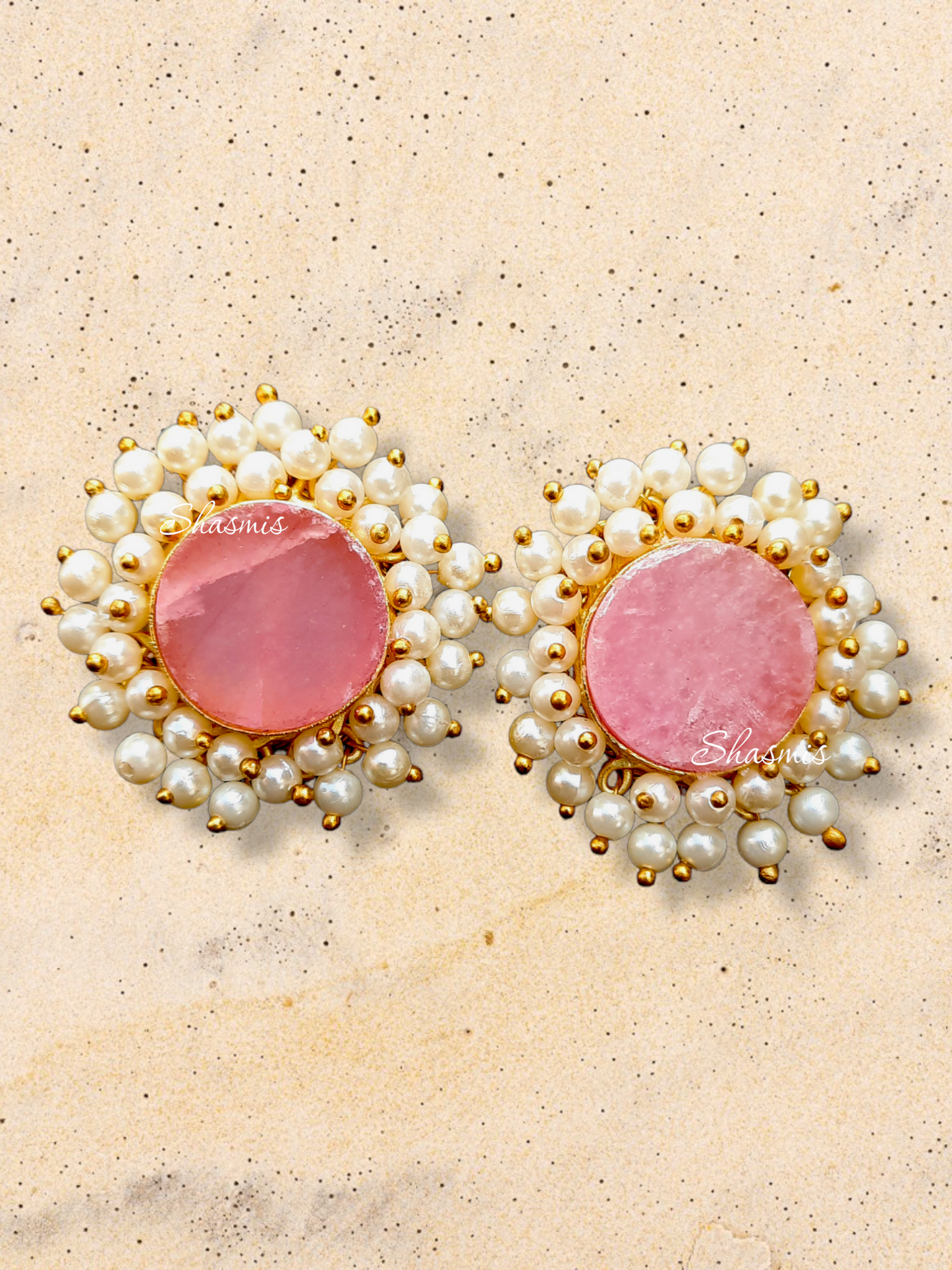 Druzy Stone Pearl Stud Earrings