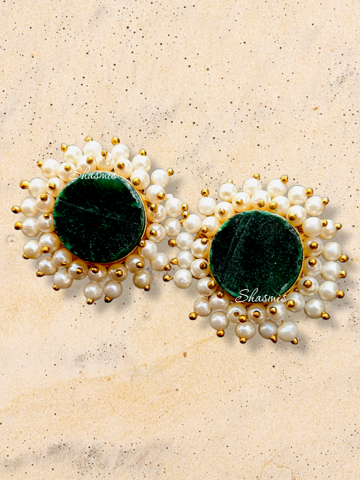 Druzy Stone Pearl Stud Earrings