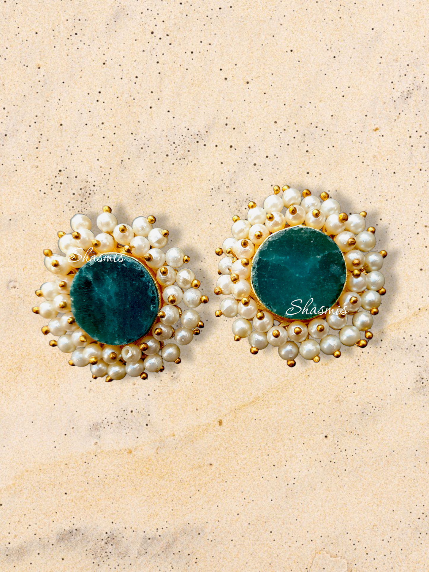 Druzy Stone Pearl Stud Earrings